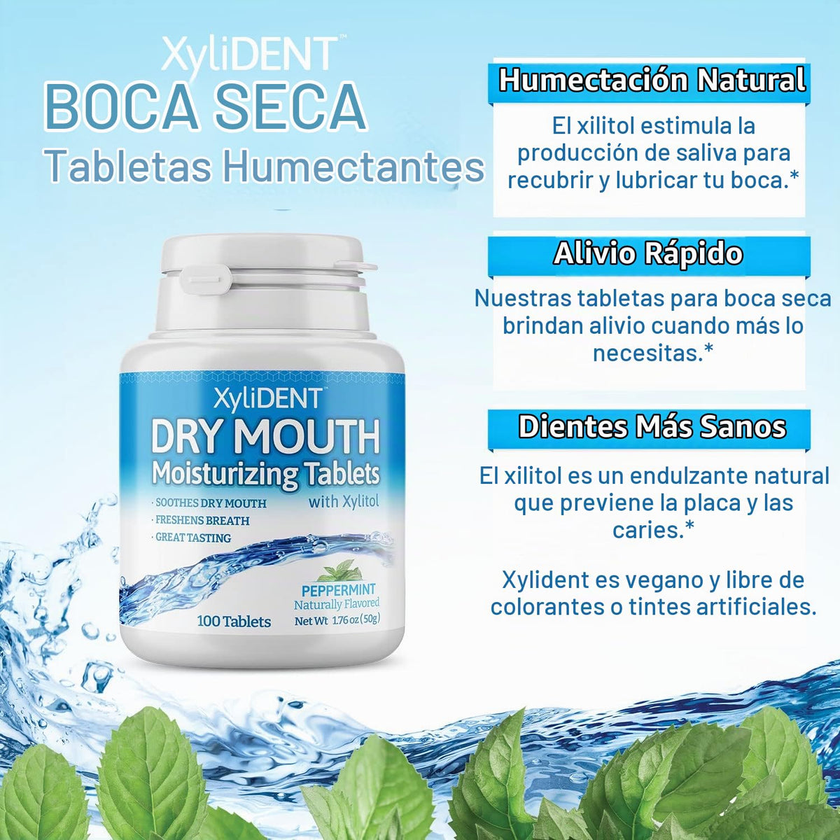 Tabletas de Xilitol XyliDENT Menta Alivio de Boca Seca