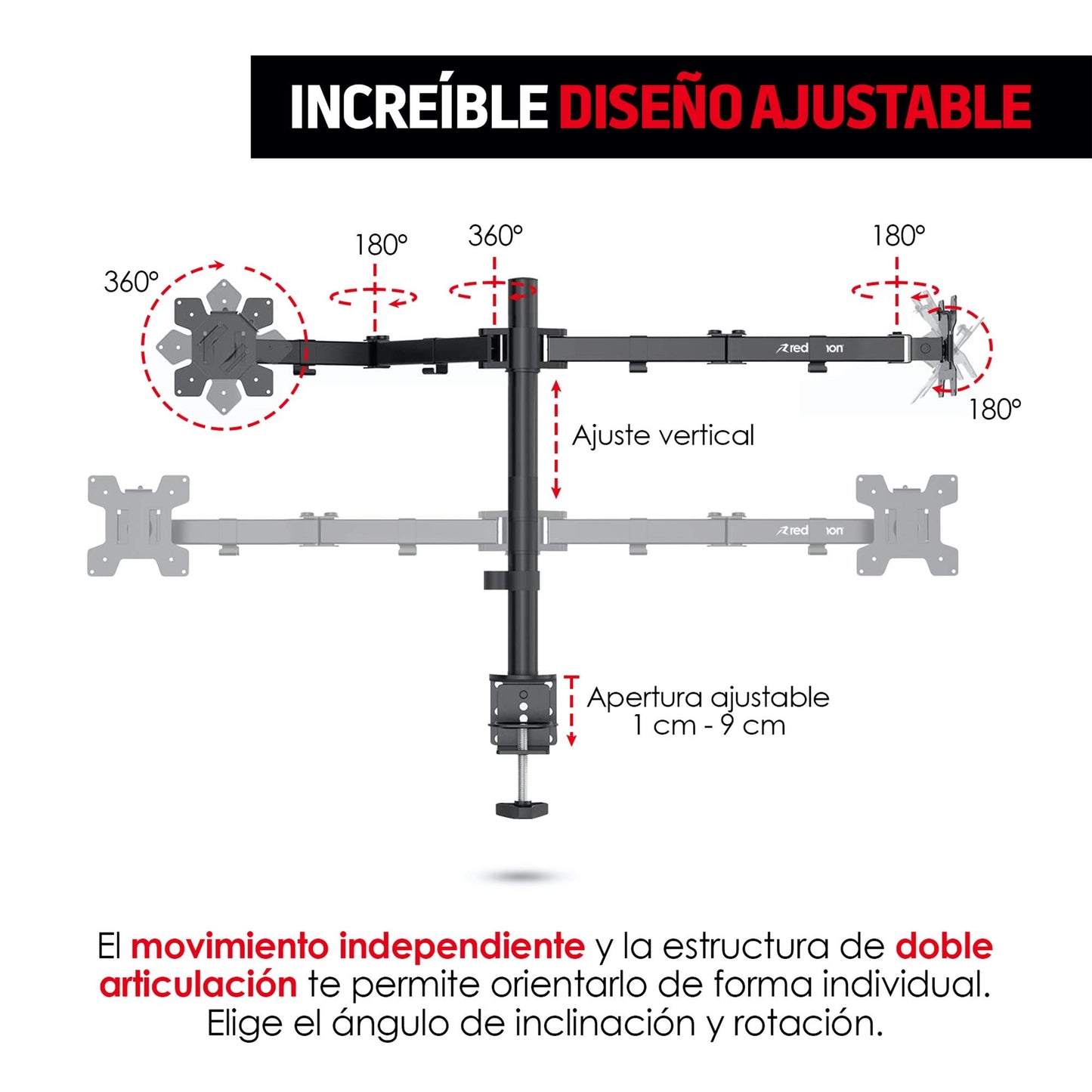 Soporte para Monitores Redlemon Negro Ajustable para Escritorios de 1 a 9 cm de Grosor
