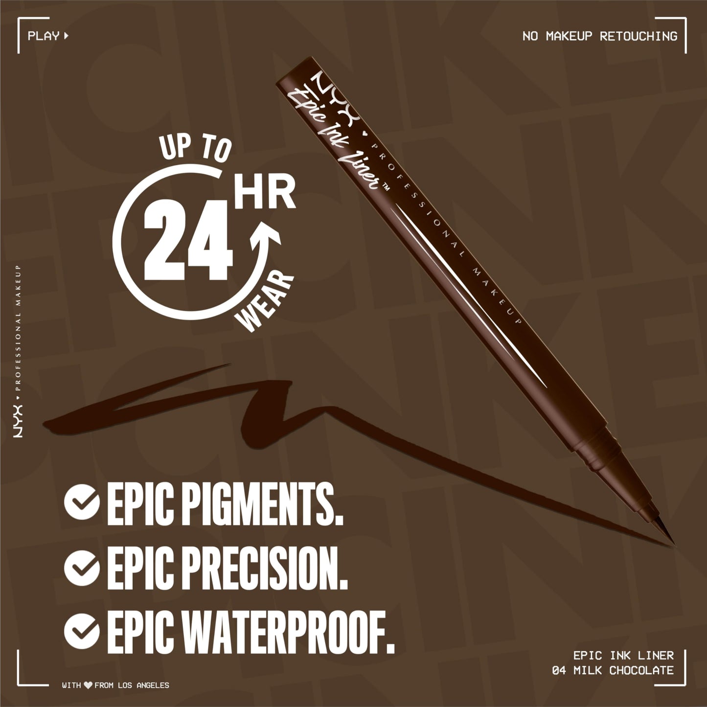 Nyx Professional Makeup, Epic Ink Liner, Delineador de Ojos, Milk Chocolate