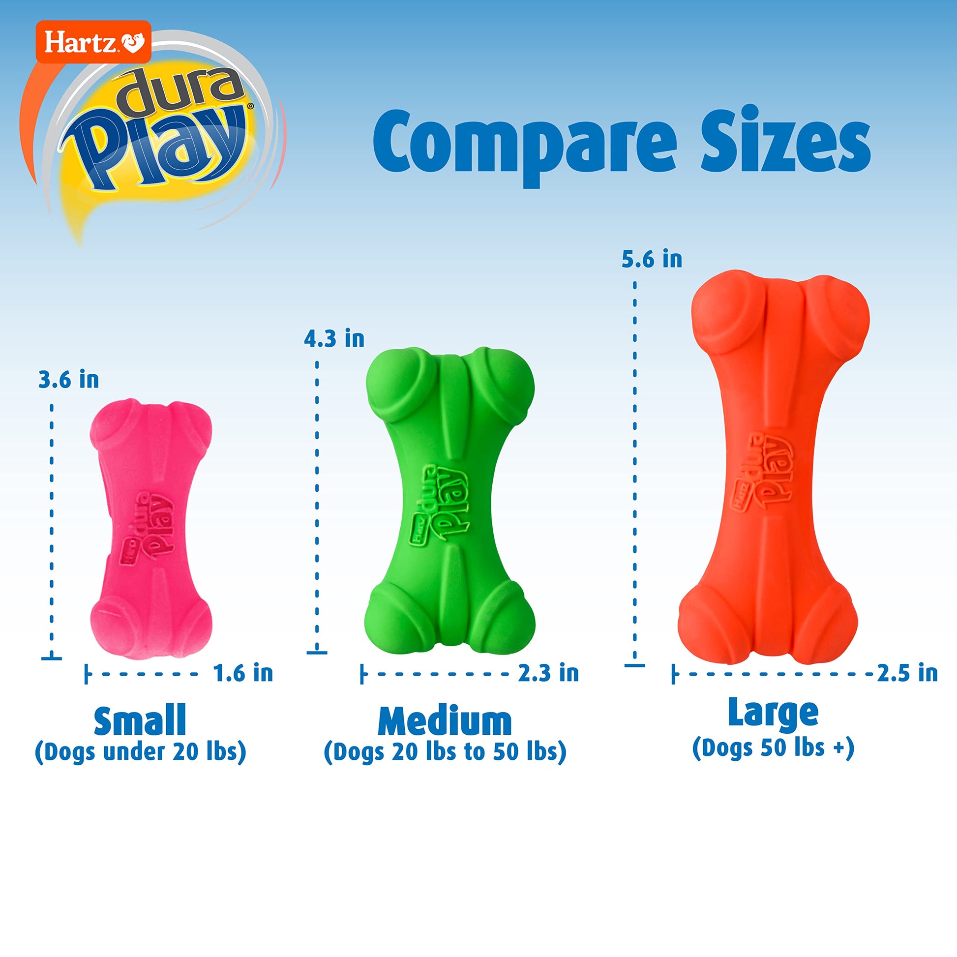 Hartz DuraPlay Bone Squeaky - Juguete de látex para Perro, Hueso Mediano, Paquete de 3