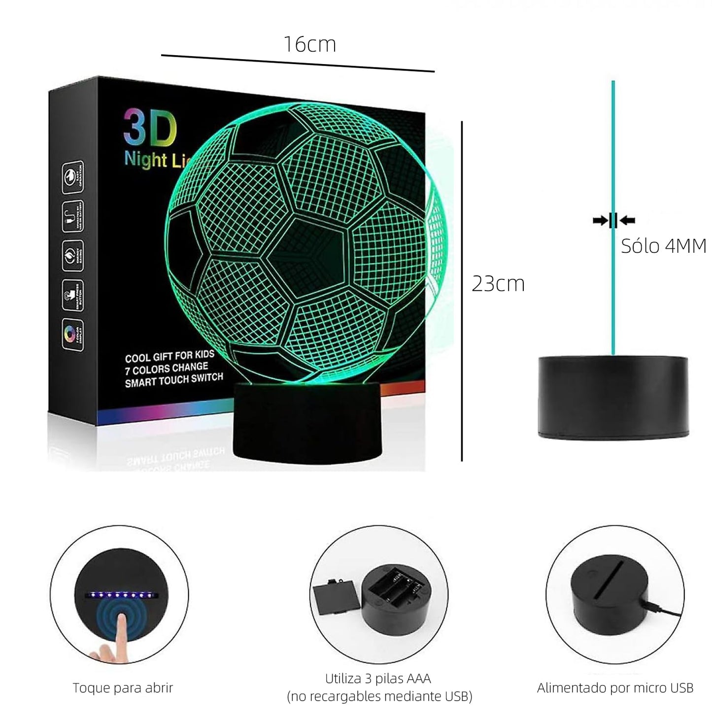 Lampara para Futbol Niños, Lámpara de Colores 3D, Lampara para Niños Habitacion, 16 Colores con Control Remoto,Regalos para Niños y Niñas(Estilo Dos(16 Colores))