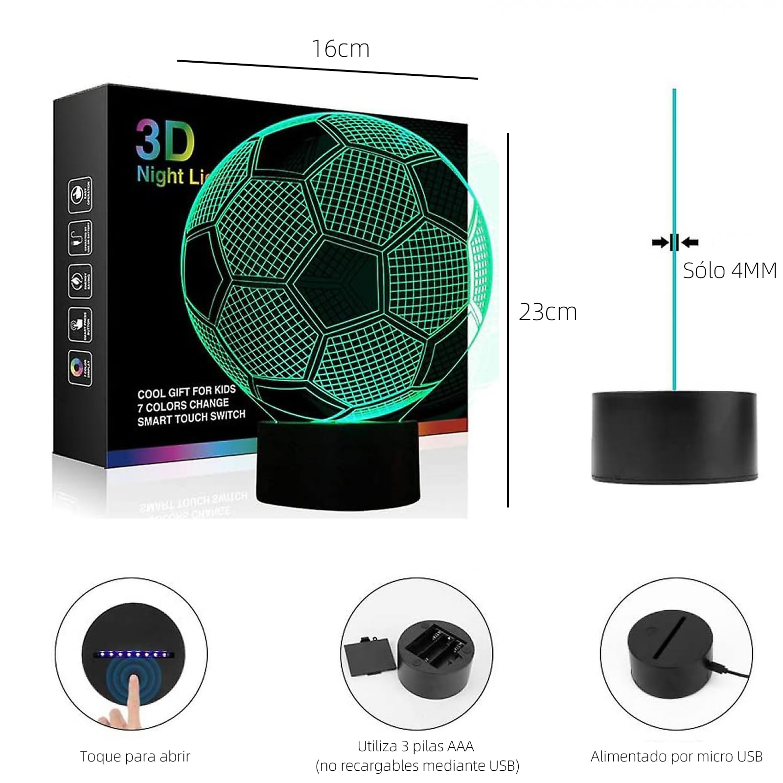 Lampara para Futbol Niños, Lámpara de Colores 3D, Lampara para Niños Habitacion, 16 Colores con Control Remoto,Regalos para Niños y Niñas(Estilo Dos(16 Colores))