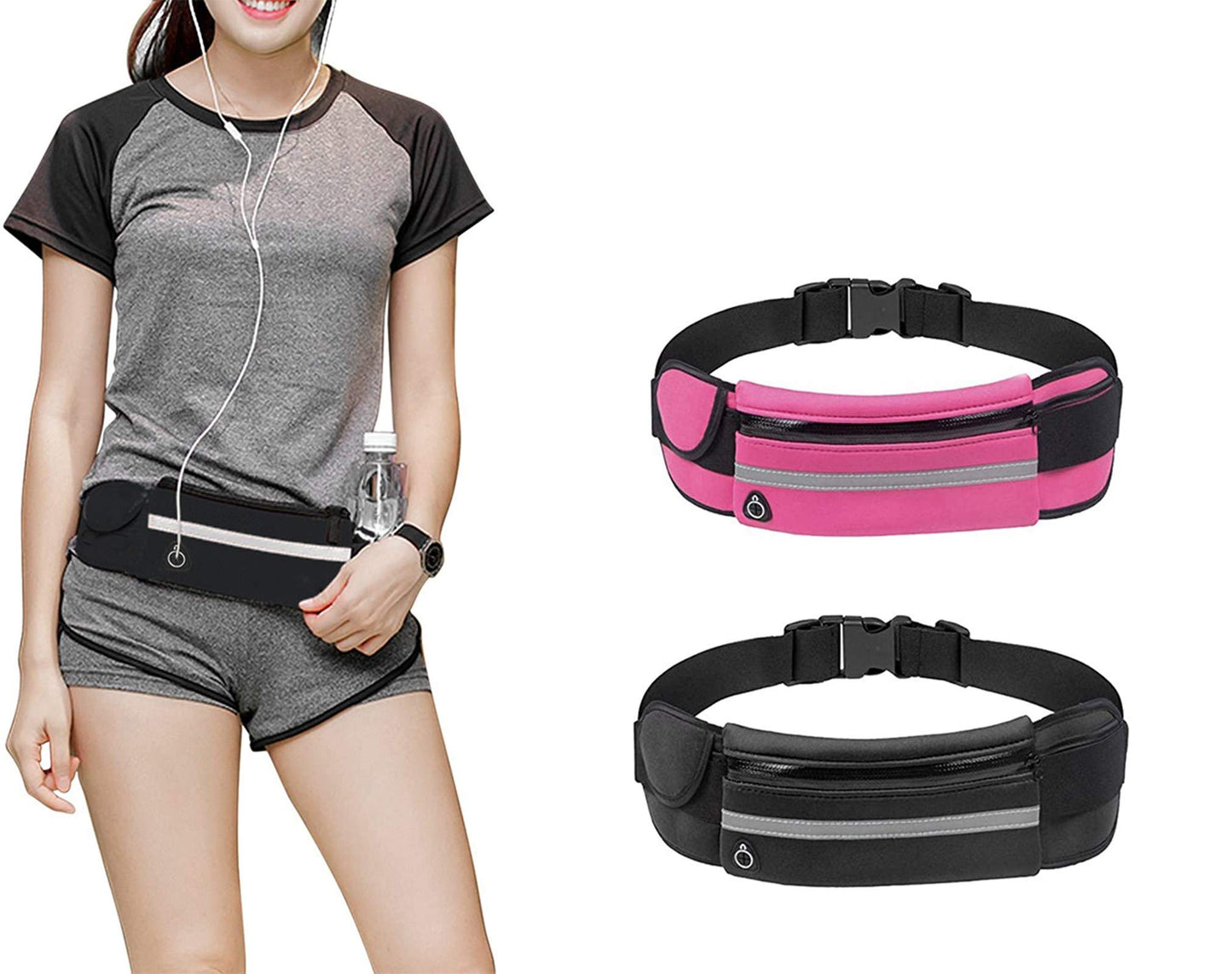 Cangurera Deportiva Riñonera Reflectante Unisex Negra con Correa Ajustable para Running y Seguridad de Accesorios