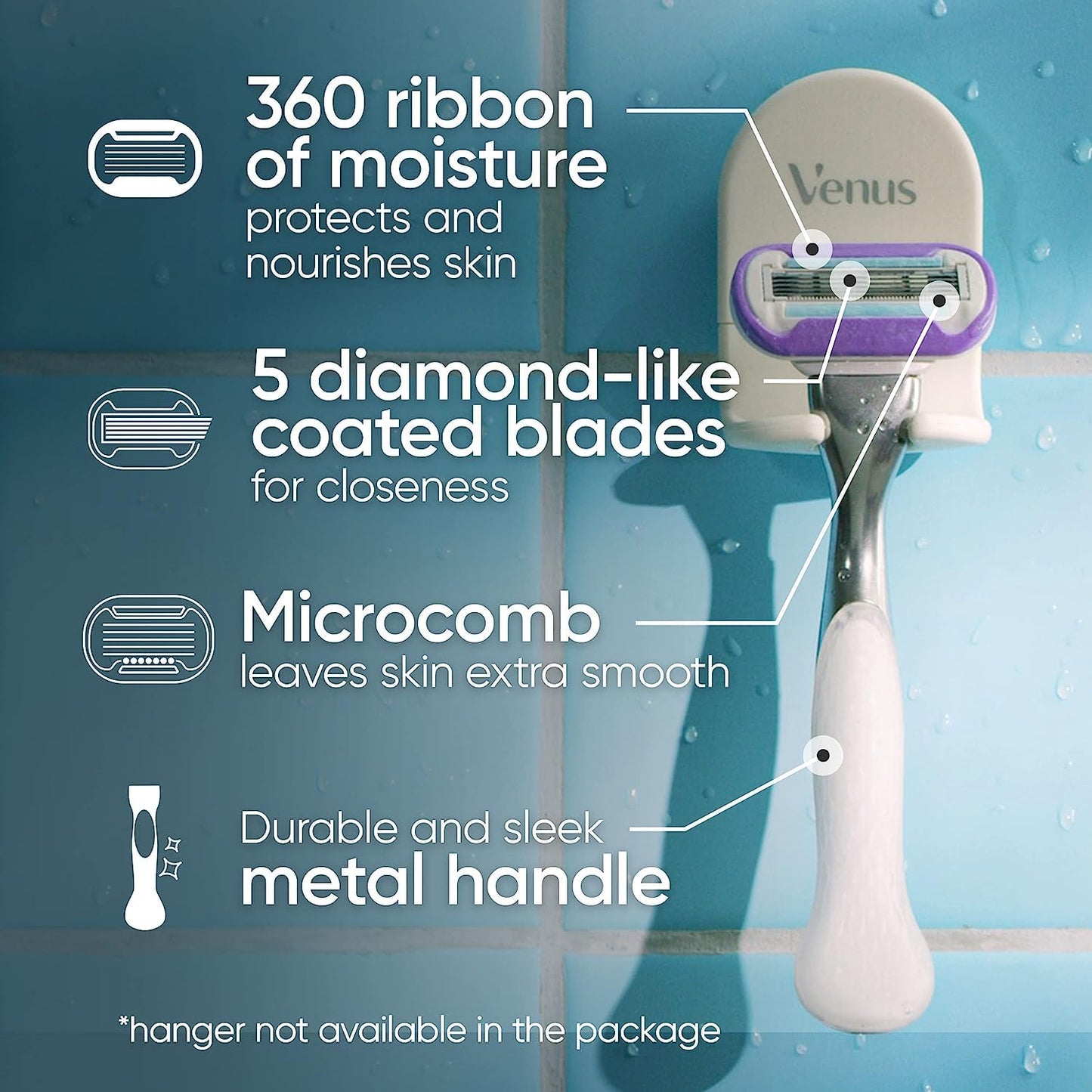 Gillette Rastrillo de afeitar Venus Extra Smooth Platinum para Mujer + 2 Cartuchos de Repuesto