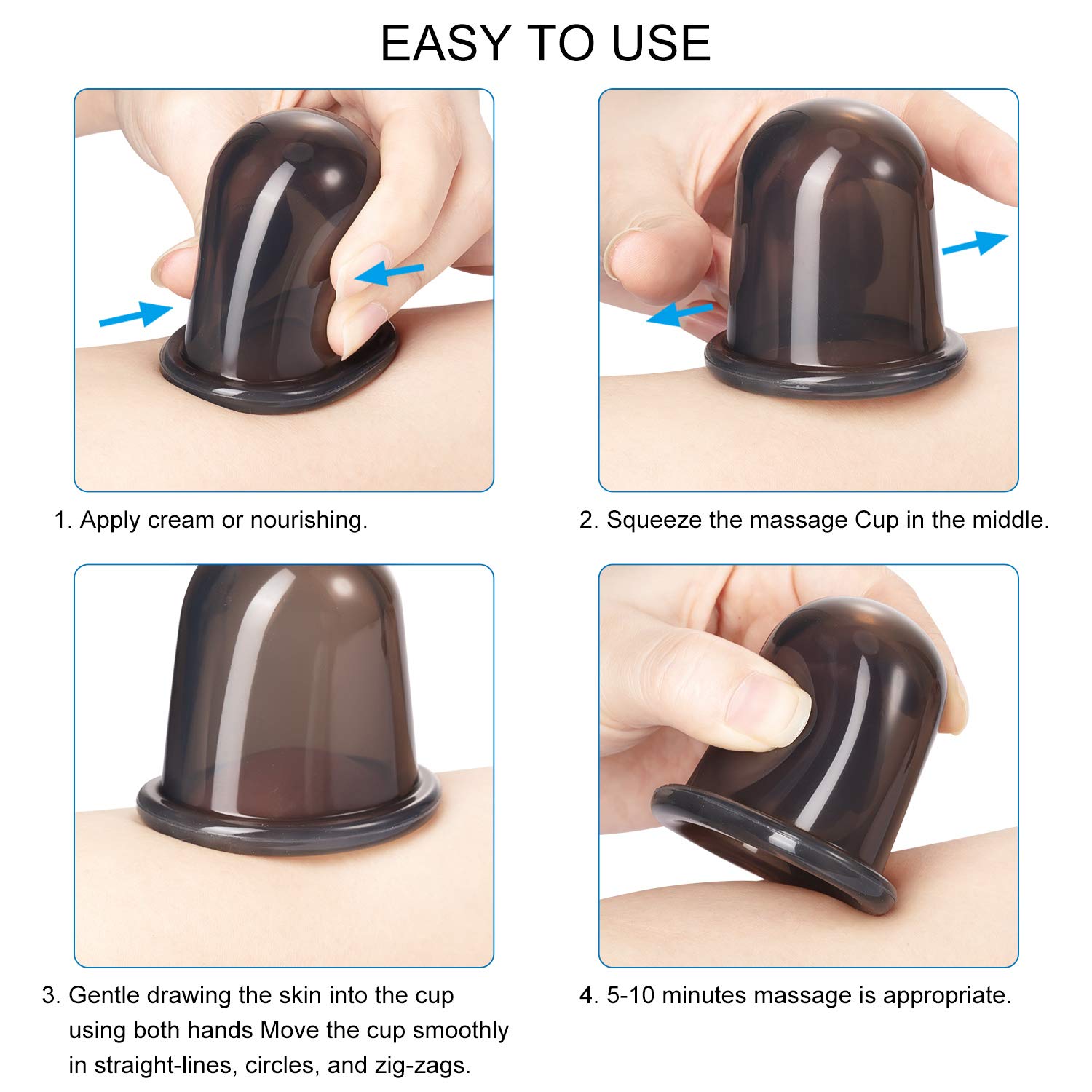 Juego de ventosas faciales para masaje facial y ojos, juego de tazas de silicona con cepillo exfoliante para la cara y el cuello (pequeño, mediano, grande, negro)