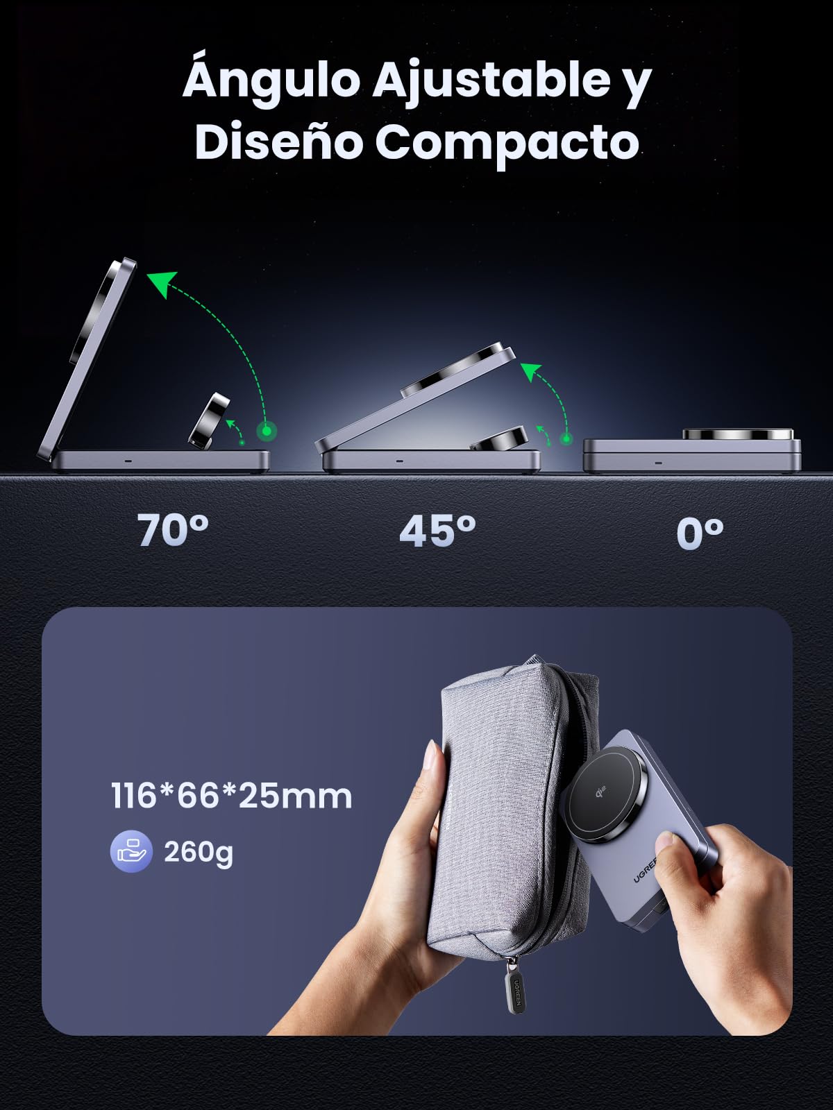 UGREEN Qi2 15W Cargador Inalámbrico 3 en 1 MagFlow Certificado, Soporte de Carga Plegable MagSafe Compatible con iPhone 16/15/14/13/12, AirPods 4/3/2/Pro, iWatch (Adaptador de 30 W Incluido)
