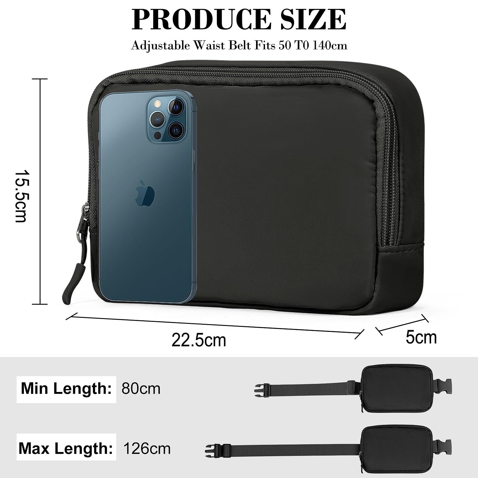 Cangurera para Hombre Mujer con Correa Ajustable Bolsa de Cintura Portátil y Resistente al Agua para Entrenamiento Correr y Viajar-Negro