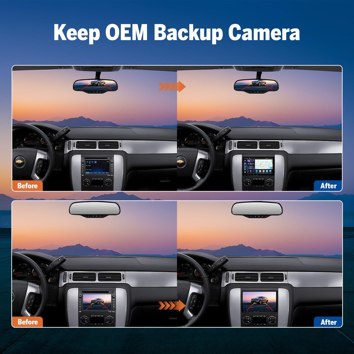 EononGMX7A 4G+64G Android 14 estéreo de coche compatible con GMC/Chevy/Buick Wireless CarPlay y Android Auto, radio de coche con visualización táctil de 8 pulgadas, SWC, Bluetooth, navegación, cámara