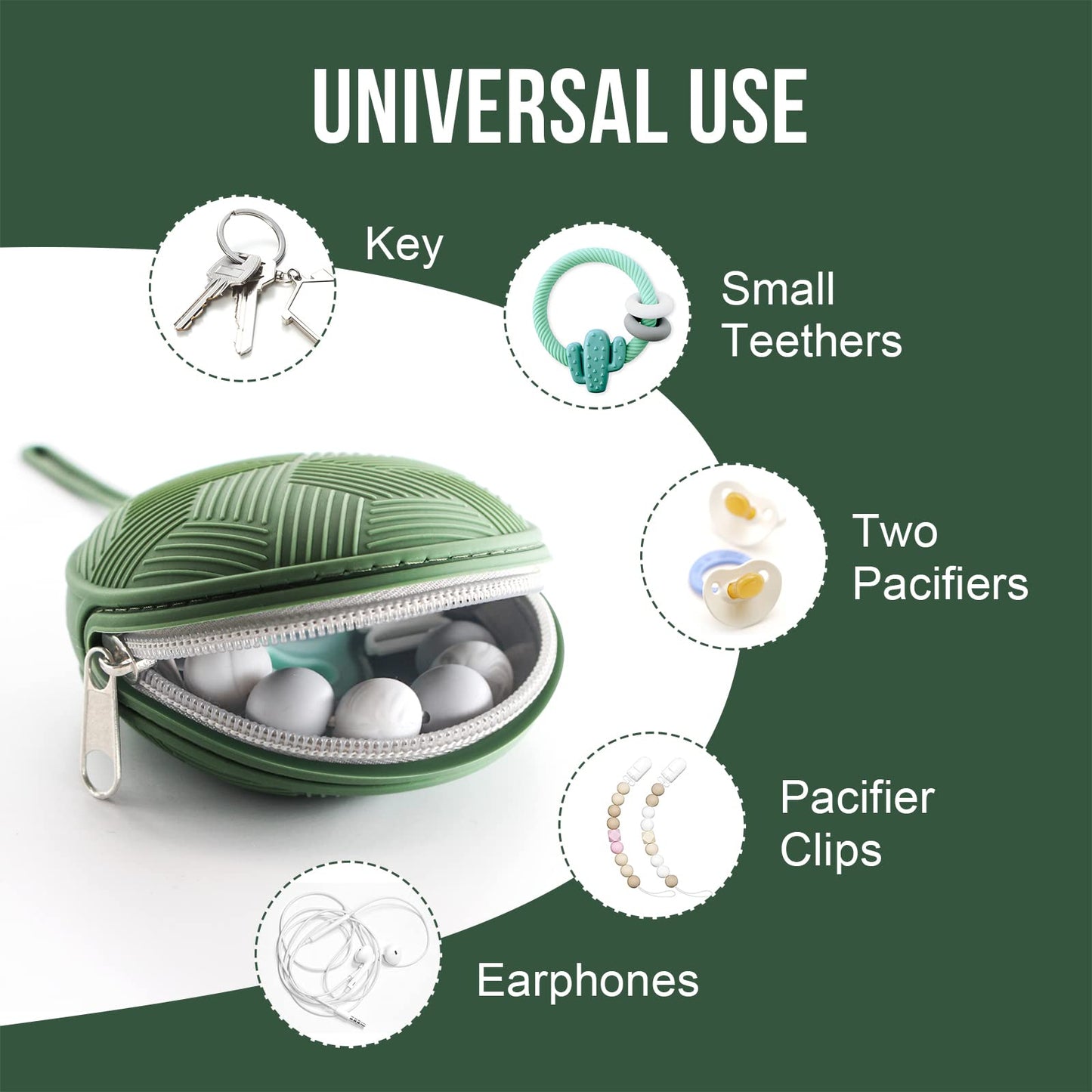 Juego de Fundas para Chupete Smlpuame Verde y Gris con Bolsas de Silicona Portátiles y Cajas Transparentes