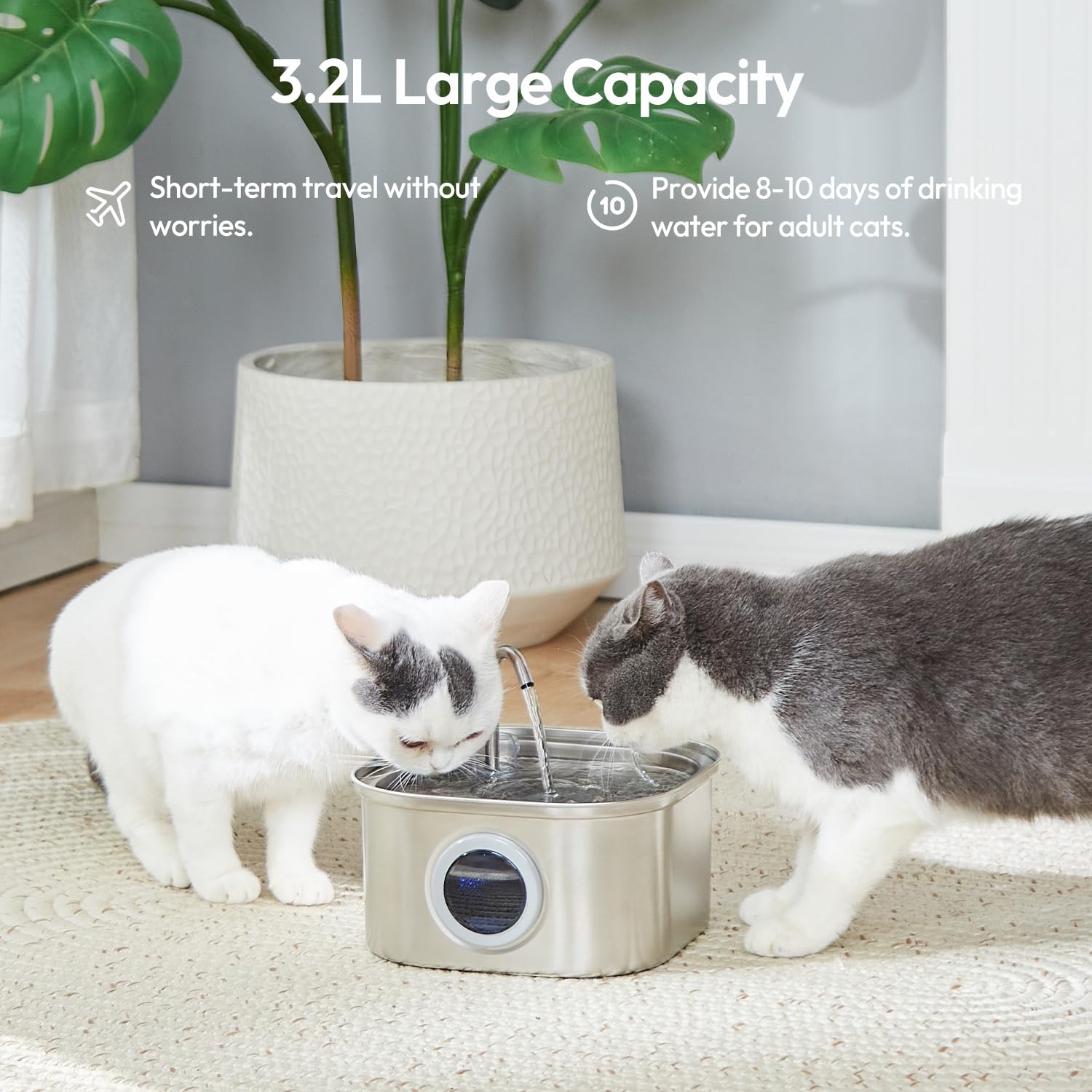 Fuente de Agua para Gatos Upetcasl Acero Inoxidable Flujo Ajustable Dispensador Automático 3.2 Litros