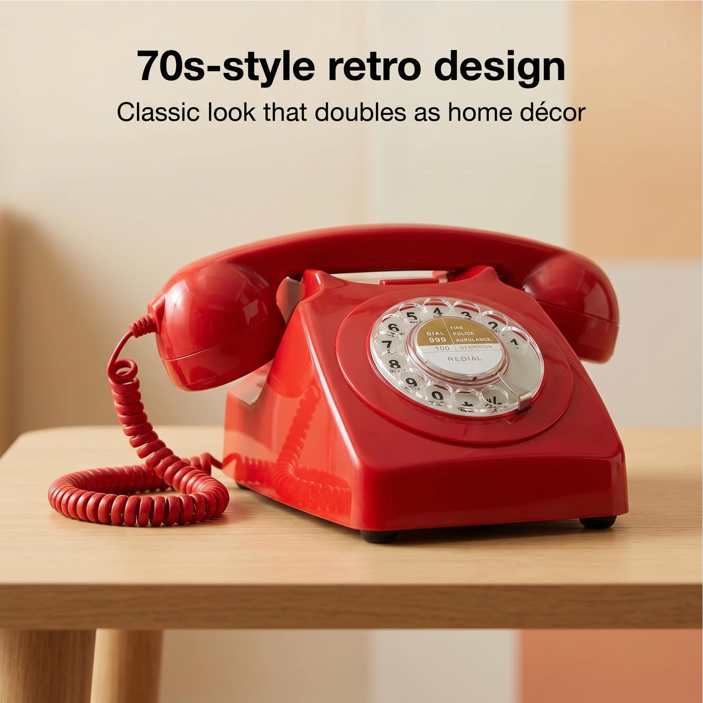 Teléfonos de esfera giratoria rojos Benotek de los años 80, estilo antiguo, retro, teléfono de escritorio con cable fijo de línea única para hogar, oficina, escuela, hotel