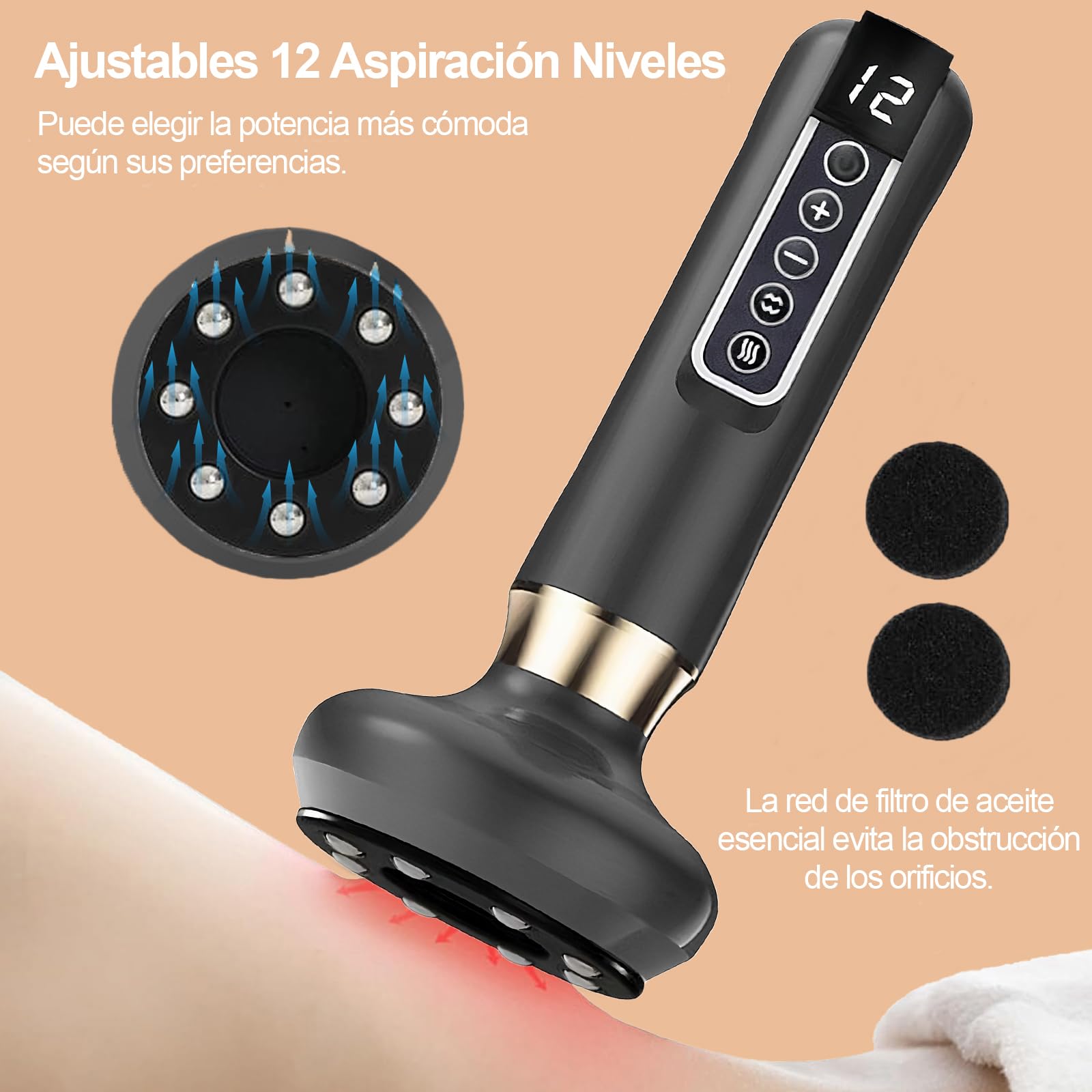 Dexvon Masajeador Celulitis Original,Masajeador Anticelulítico Ajustable y Calentamiento de 12 Niveles,Anti Cellulite Massager Recargable,Eliminador de Celulitis para Abdomen,Cintura,Brazos y Piernas