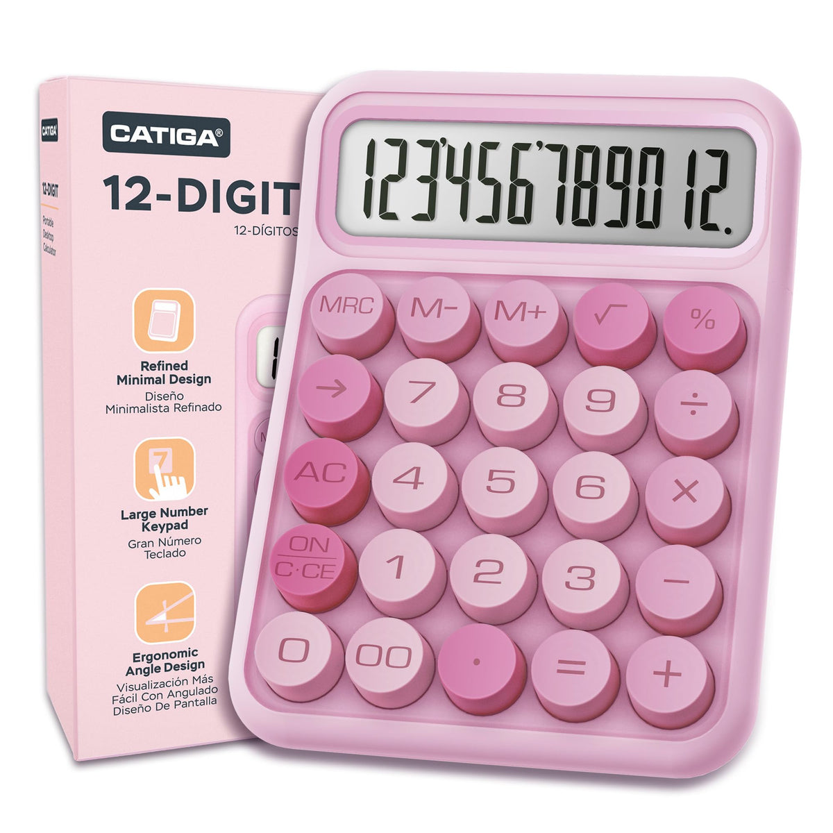 Calculadora CATIGA Rosa con Pantalla LCD Grande y Teclas Amplias para Oficina y Aula