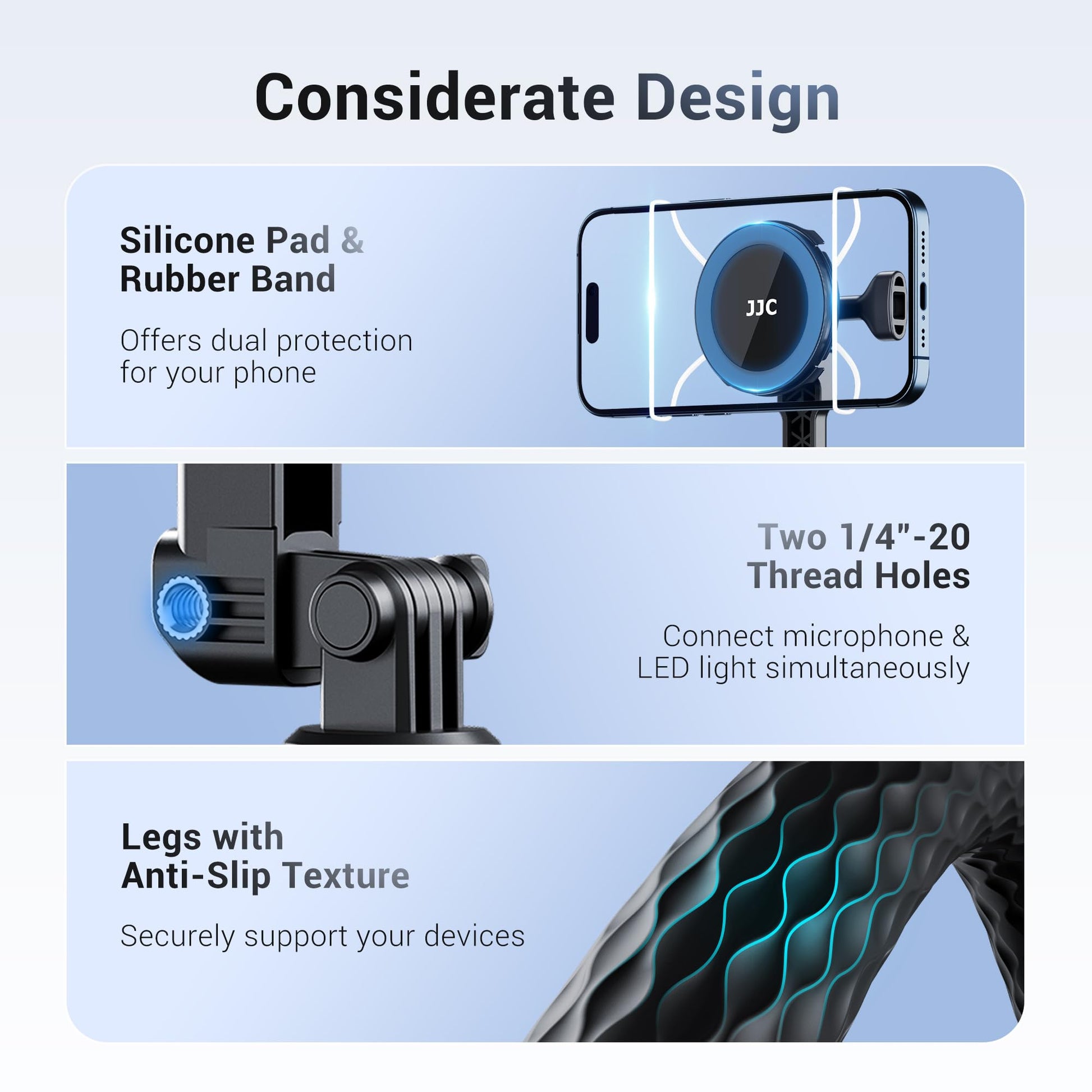 JJC - Trípode magnético flexible para iPhone, trípode de pulpo plegable con tornillo de 1/4 pulgadas y soporte Gopro compatible con iPhone, Android, iPhone, cámara digital Gopro para grabación de