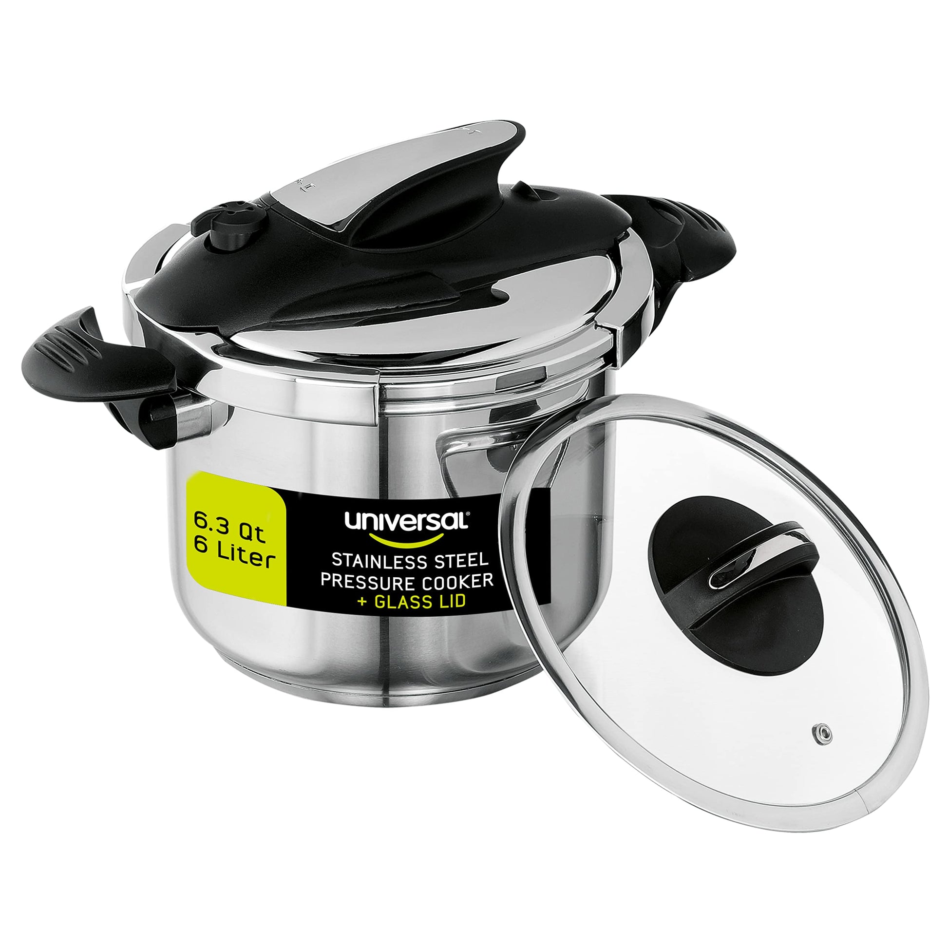 Olla de Presión Universal Acero Inoxidable 6 Litros con Tapa de Vidrio Adicional para Cocinas de Inducción