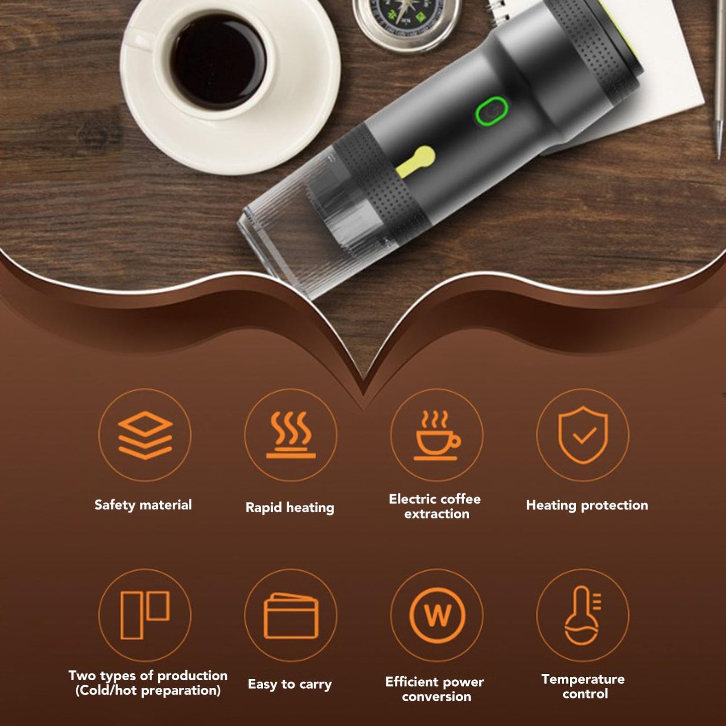 Máquina de café Espresso Portátil, 3 en 1, 20 Bar de Presión, Cargador Coche USB, Máquina de café de Cápsulas Automática, Pequeña de café Expreso de Viaje para