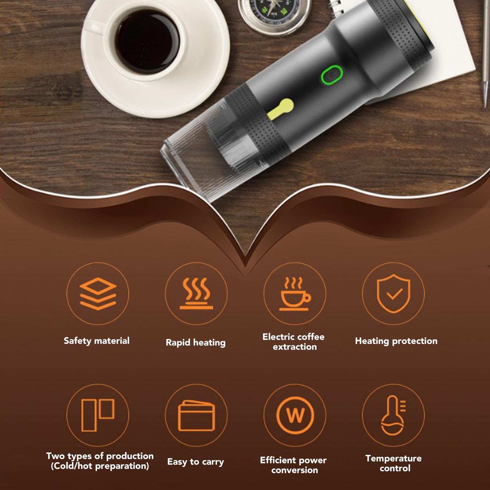 Máquina de café Espresso Portátil, 3 en 1, 20 Bar de Presión, Cargador Coche USB, Máquina de café de Cápsulas Automática, Pequeña de café Expreso de Viaje para