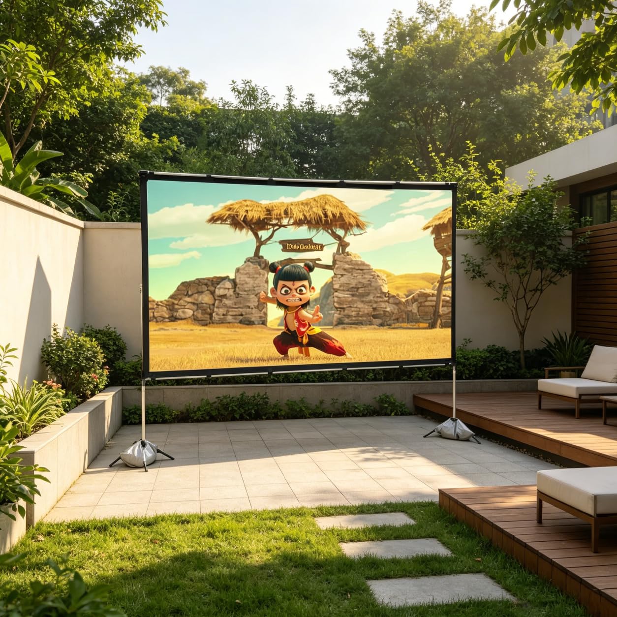 YILINKERS - visualización de proyector de 100 pulgadas con soporte, visualización de cine portátil para interiores y exteriores, visualización de proyección frontal doble 4K HD 16:9 para patio trasero