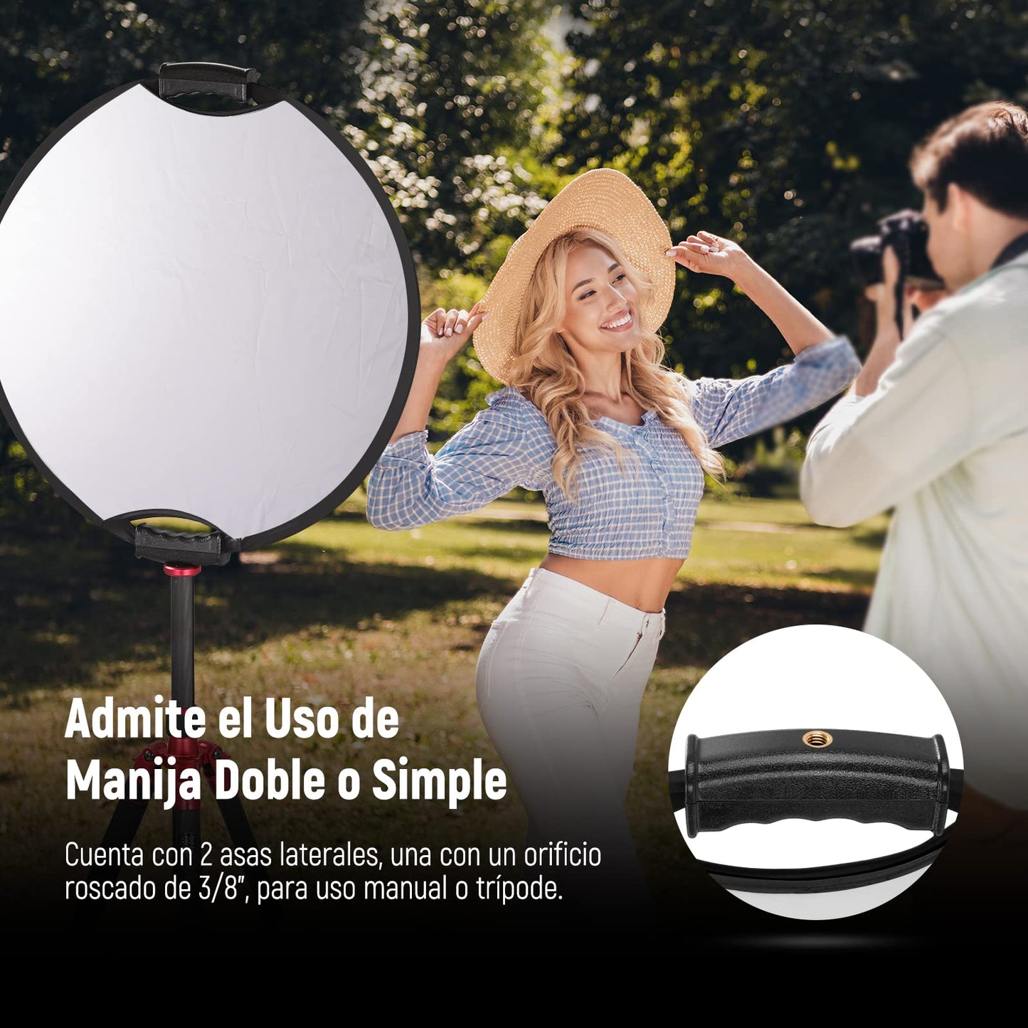 NEEWER Reflector de Luz de 22"/56cm con Empuñadura Rosca 3/8", Difusor de Luz de Disco Plegable 5 en 1 Translúcido/Plateado/Dorado/Blanco/Negro para Iluminación Fotográfica, para Exteriores, RF-110II