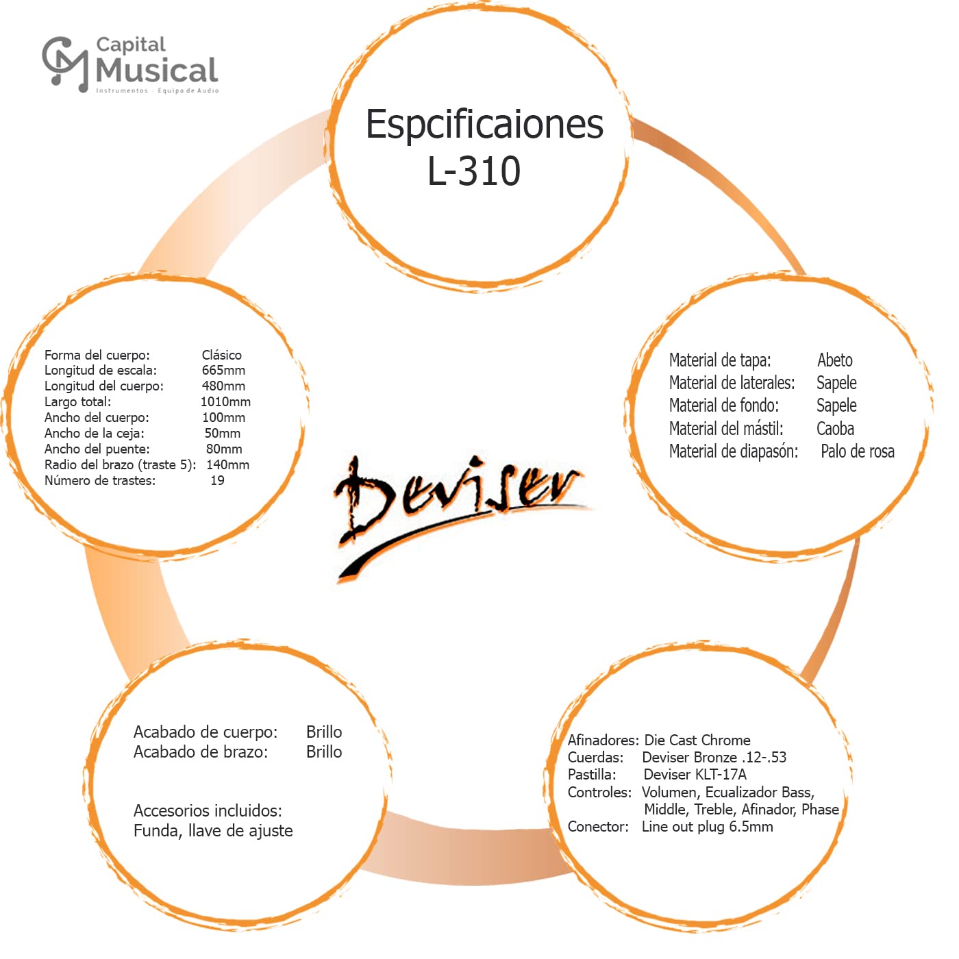 Guitarra Electroacústica Deviser L310 Profesional, Con Funda