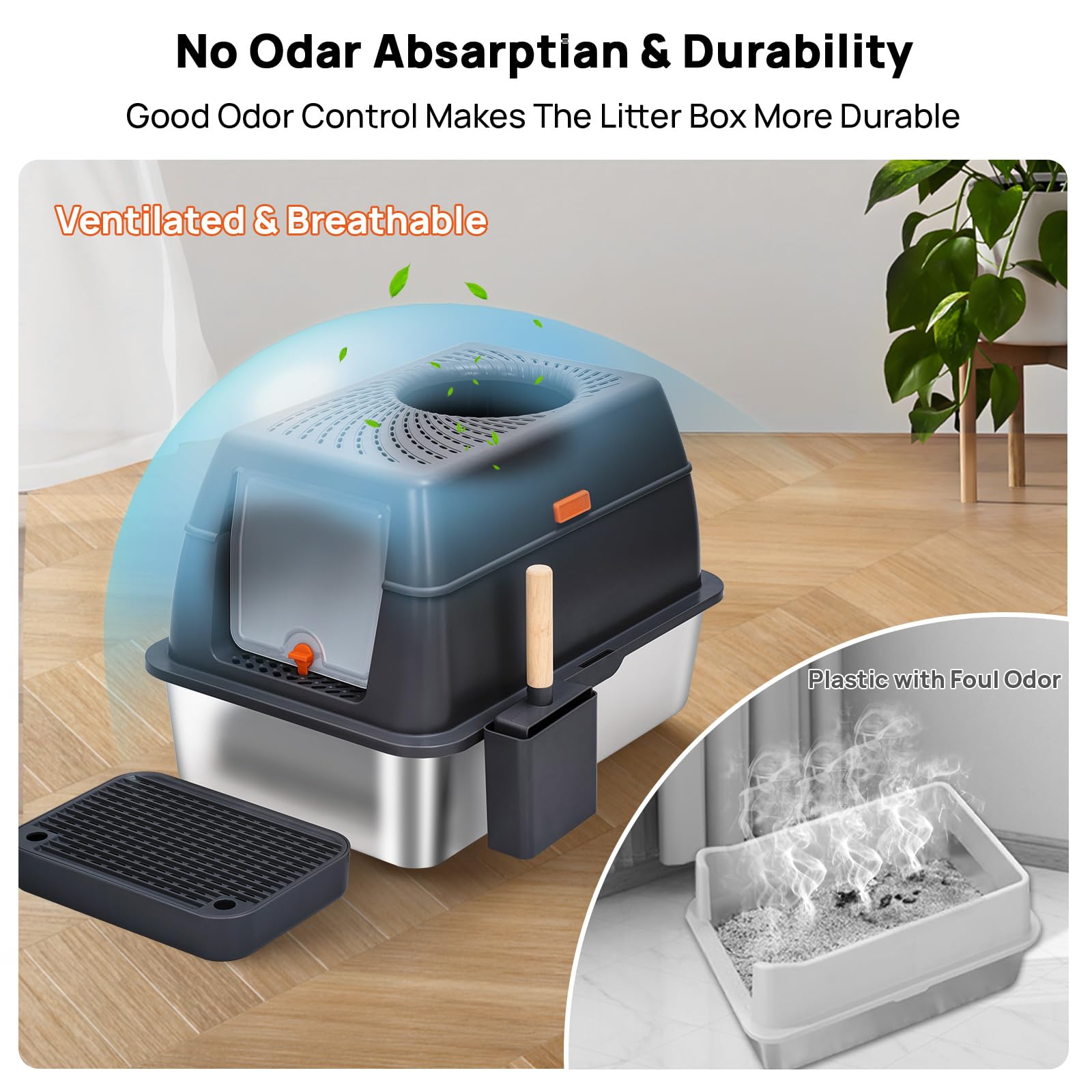 BEST JAJA Arenero de Acero Inoxidable con Tapa, de Metal Sus304, para Gatos, Cerrado, Extragrande, de Pared Alta, Jumbo con Triple Pedal, Antiadherente, Antifugas (XL, Negro)