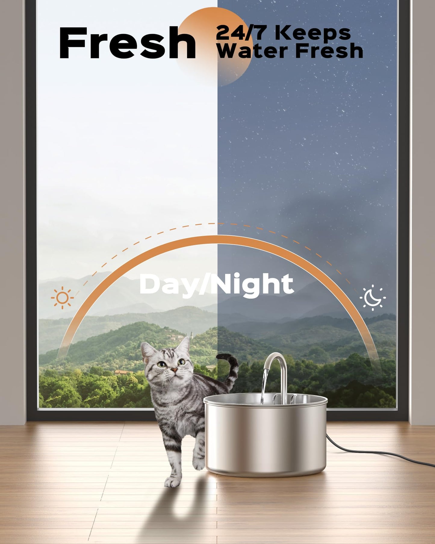 Fuente de Agua AOOGITF Acero Inoxidable Ultra Silenciosa 72 Onzas para Gatos
