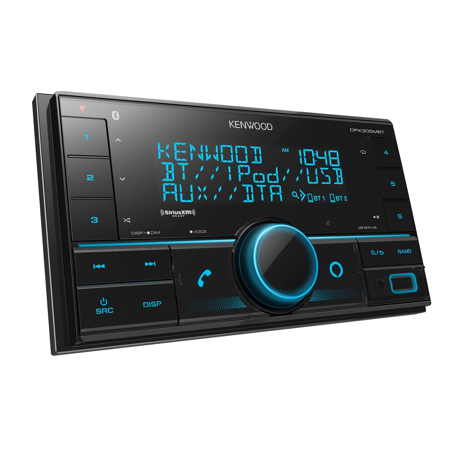 Kenwood DPX305MBT Receptor multimedia digital doble DIN en el tablero con Bluetooth (sin reproducción de CD) | Receptor estéreo para automóvil sin mecanismos | Amazon Alexa Ready - Negro