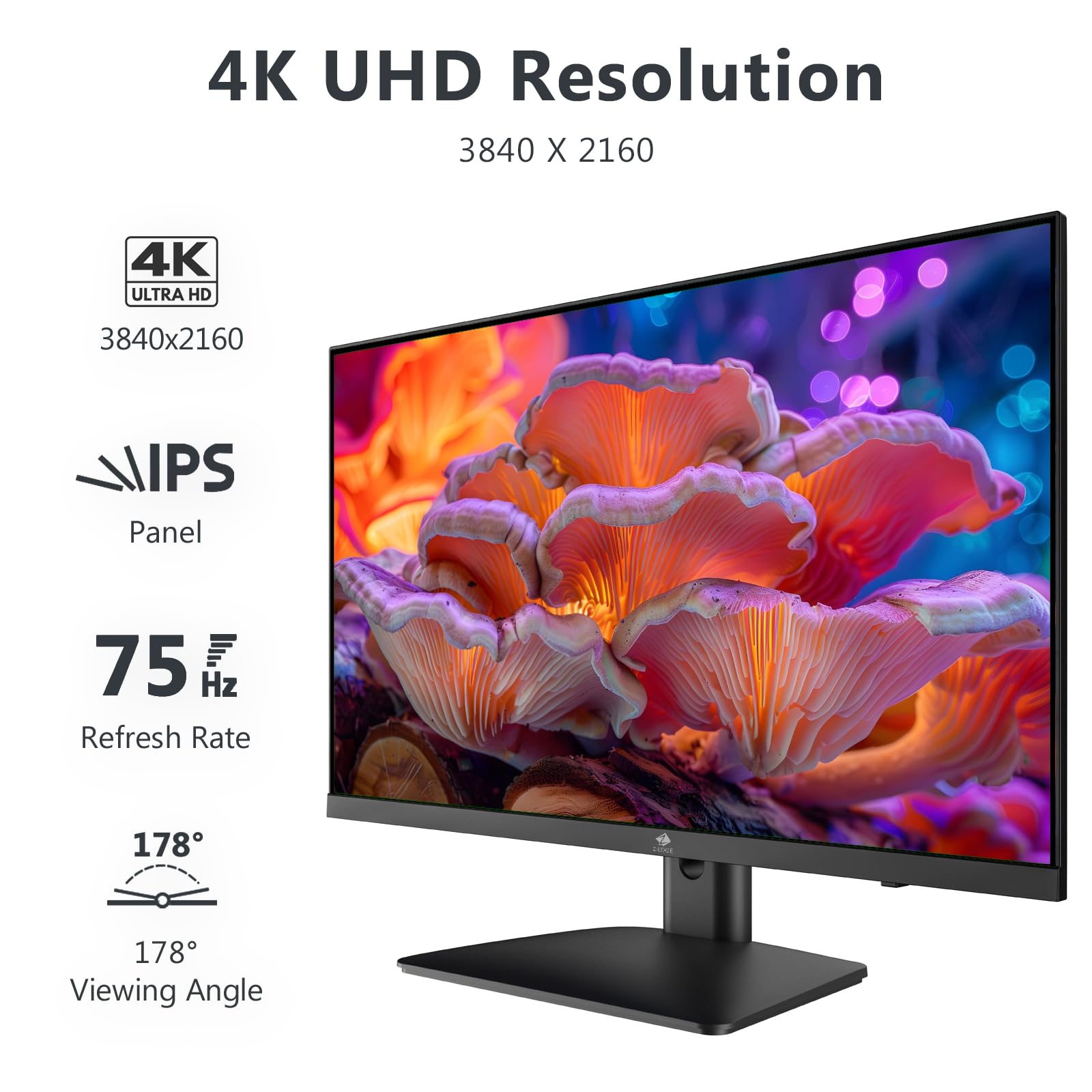 Monitor LED IPS Z-Edge 27 Pulgadas Ultra HD 4K Negro Frecuencia de Actualización 75 Hz para Juegos