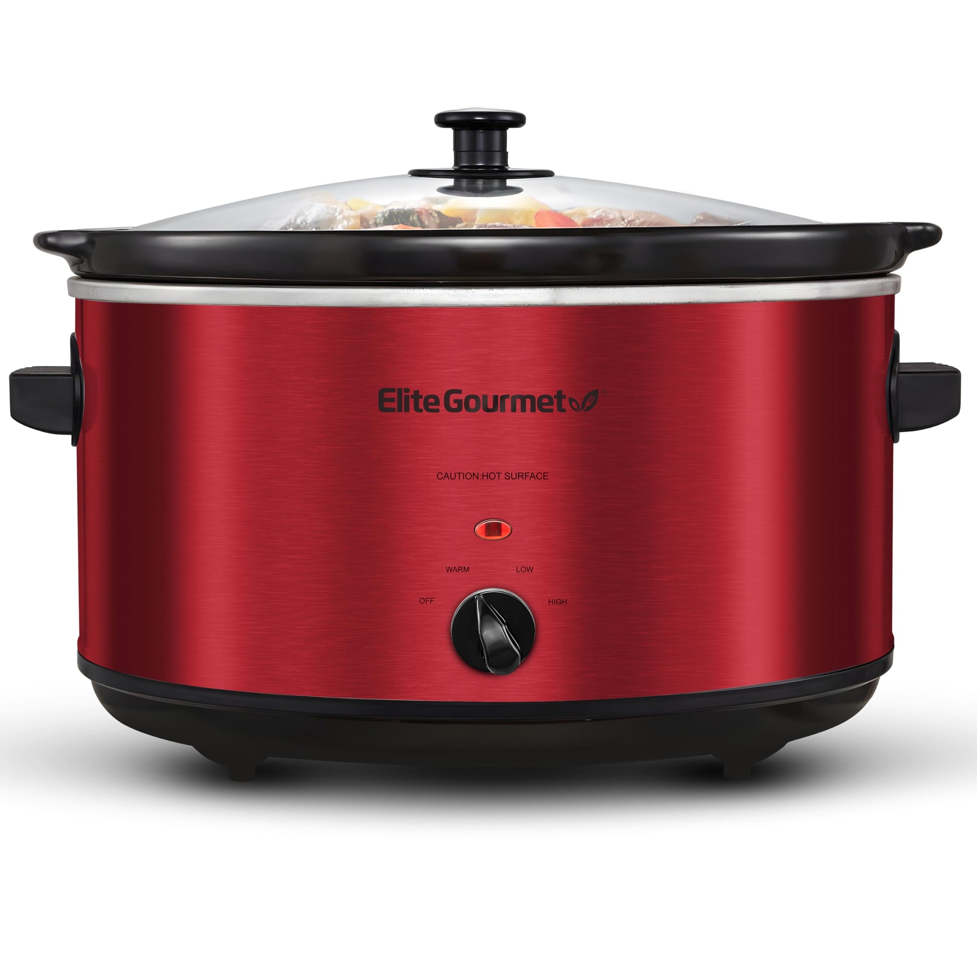 Elite Gourmet MST-900RXT# - Olla lenta de cerámica eléctrica XL, temperatura ajustable, entrantes, salsas, guisos y inmersiones, tapa de vidrio y vajilla aptas para lavaplatos, 8.5 cuartos de galón,