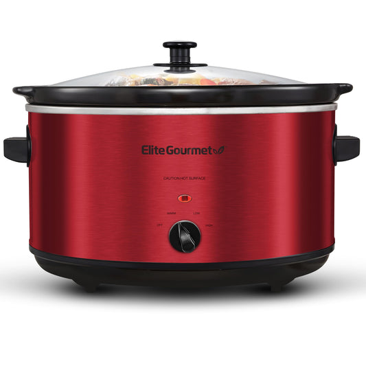Elite Gourmet MST-900RXT# - Olla lenta de cerámica eléctrica XL, temperatura ajustable, entrantes, salsas, guisos y inmersiones, tapa de vidrio y vajilla aptas para lavaplatos, 8.5 cuartos de galón,