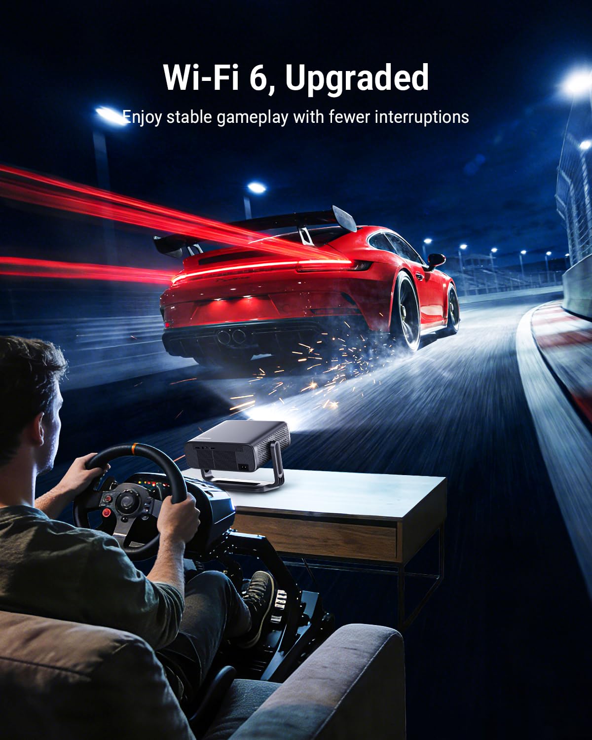 Proyector 4K [incluido con Google TV Stick], WiFi y Bluetooth, 3000 ANSI, Enfoque Automático y Tapa de Lente Automática, Proyector Portátil para Cine Interior y Exterior con Aplicaciones Integradas