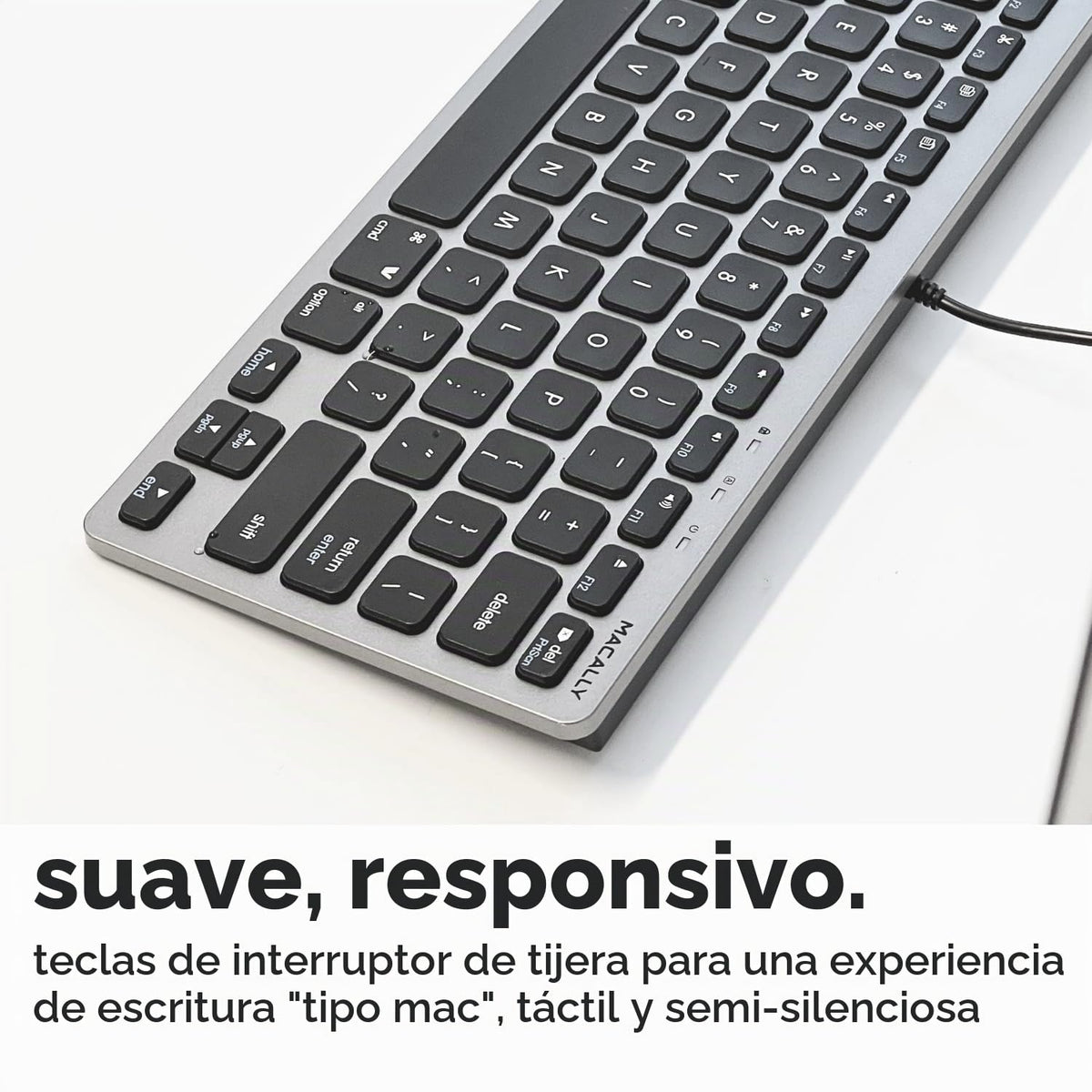 Teclado Compacto USB Macally Blanco con 78 Teclas de Tijera y 13 Accesos Directos para Mac y Windows