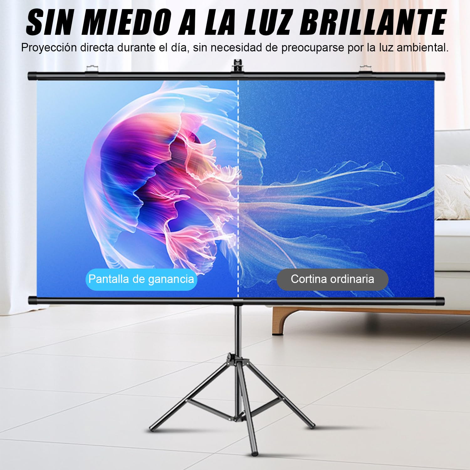 Pantalla para Proyector, Pantalla de Proyector Retractil, 84 Pulgadas 16:9, con Soporte Altura Ajustable, Antiarrugas y Plegable, Ideal Para Cine en Casa, PelíCulas de Interior/Exterior (84 Pulgadas)