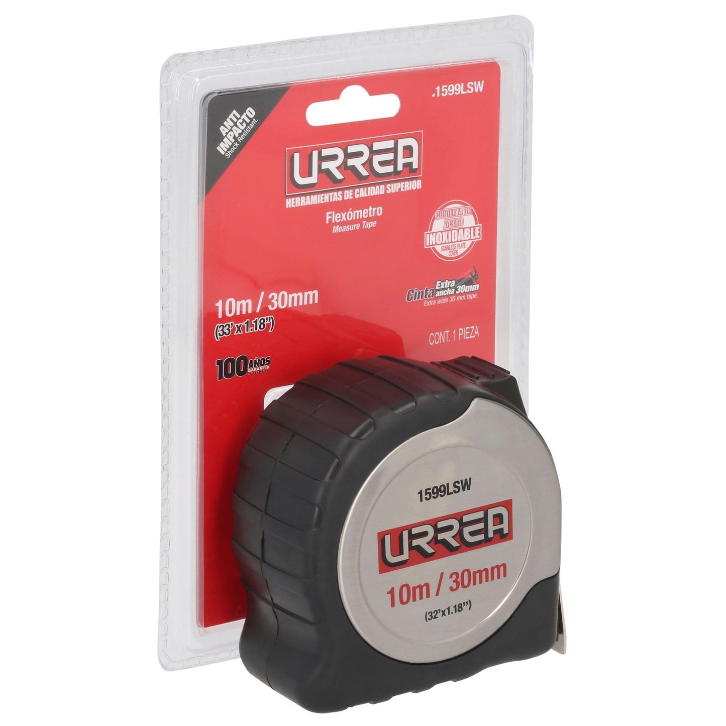 Flexómetro Urrea Acero Inoxidable 10 m x 30 mm