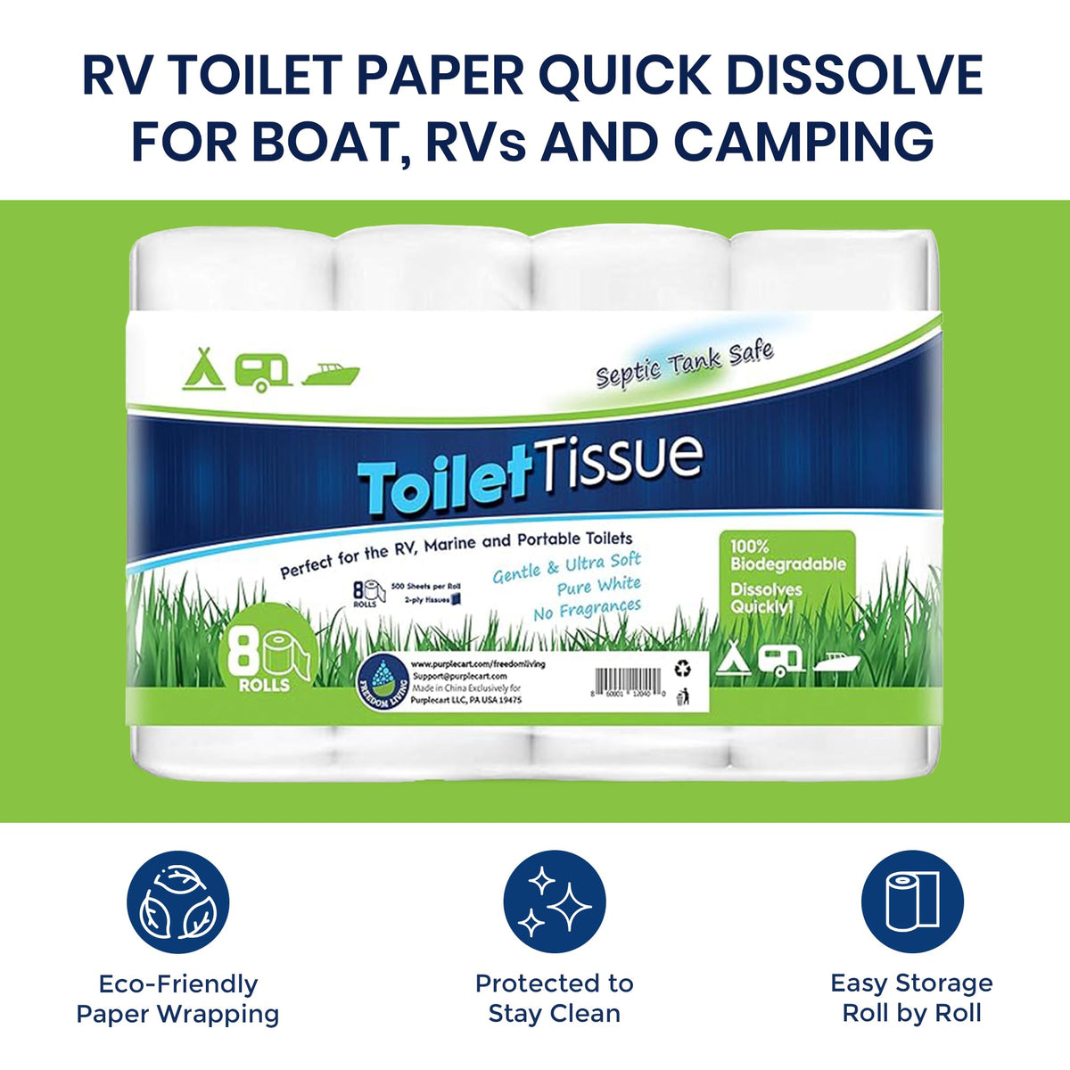 Papel Higiénico Freedom Living Blanco Biodegradable para RV, Camping y Marina