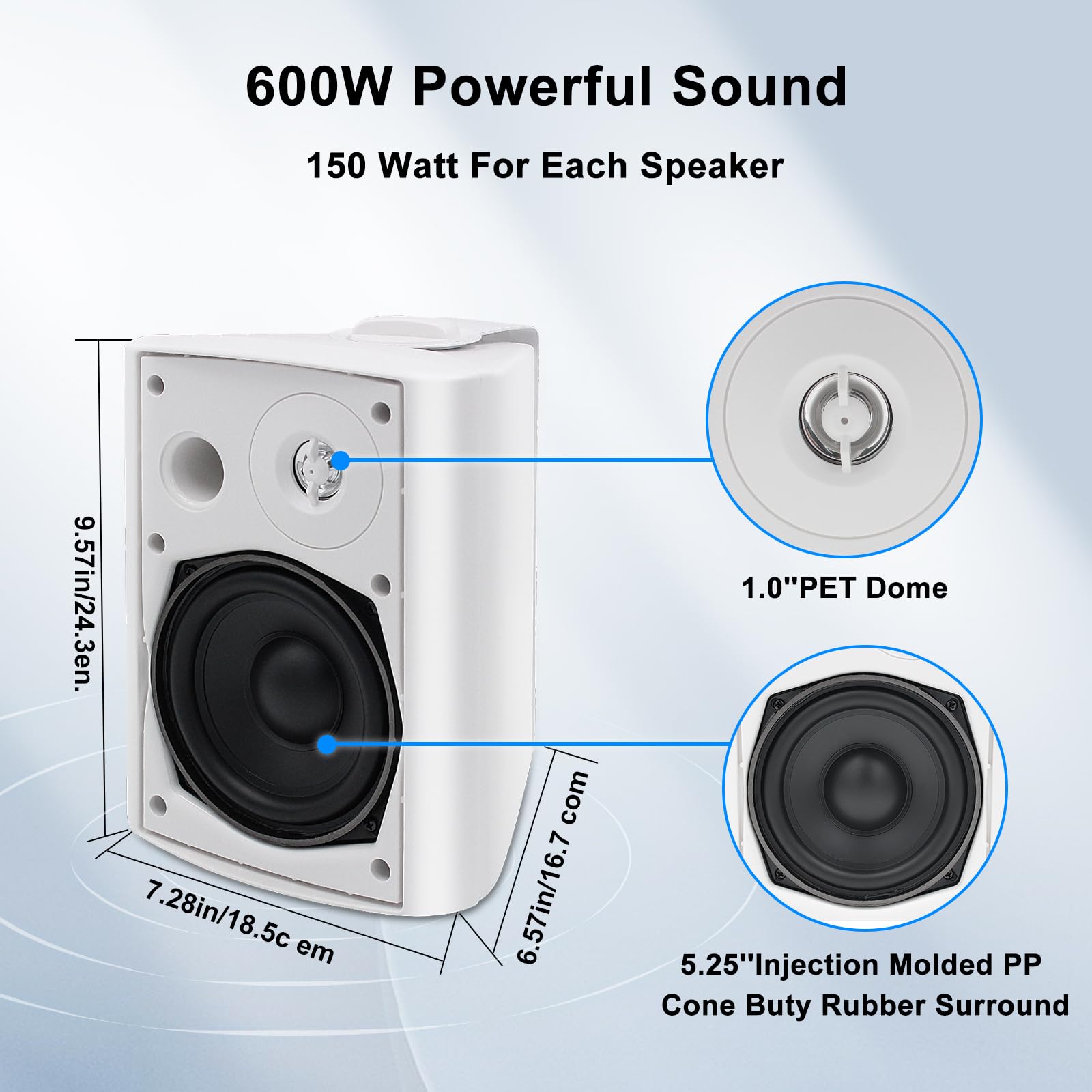 STUDIOFINIX Altavoz Bluetooth de 5,25 Pulgadas y 600 W con Tweeter de cúpula estéreo, Ideal para Sistemas montados en la Pared en Interiores y Exteriores, Compatible con Bluetooth (4 Altavoces)