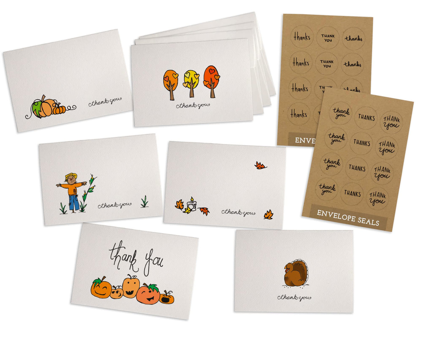 Tarjetas de agradecimiento con sobres, surtido de tarjetas de nota con temática de otoño, paquete de 24