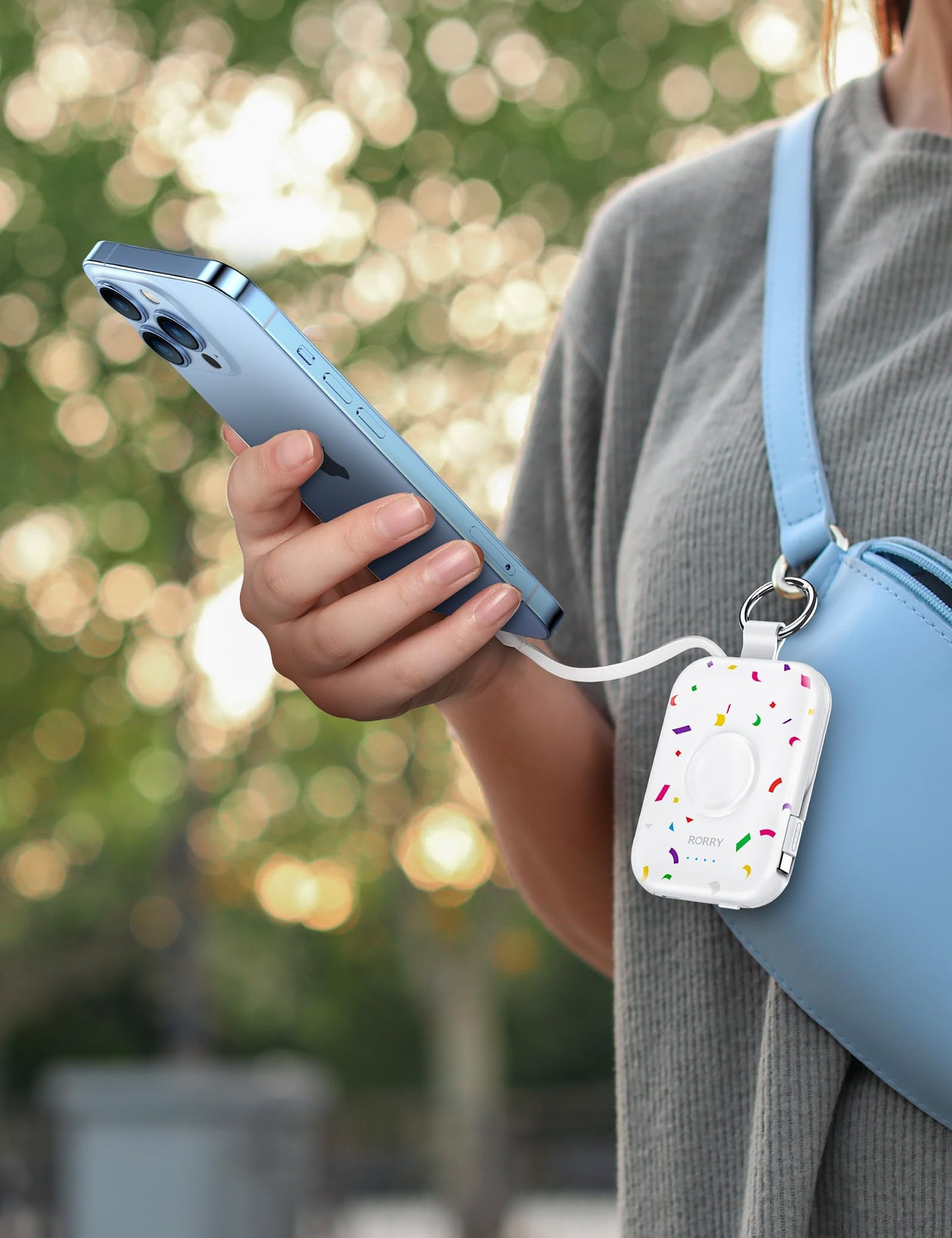 Cargador Portátil RORRY Confetti Blanco con Cables Integrados para Apple Watch e iPhone