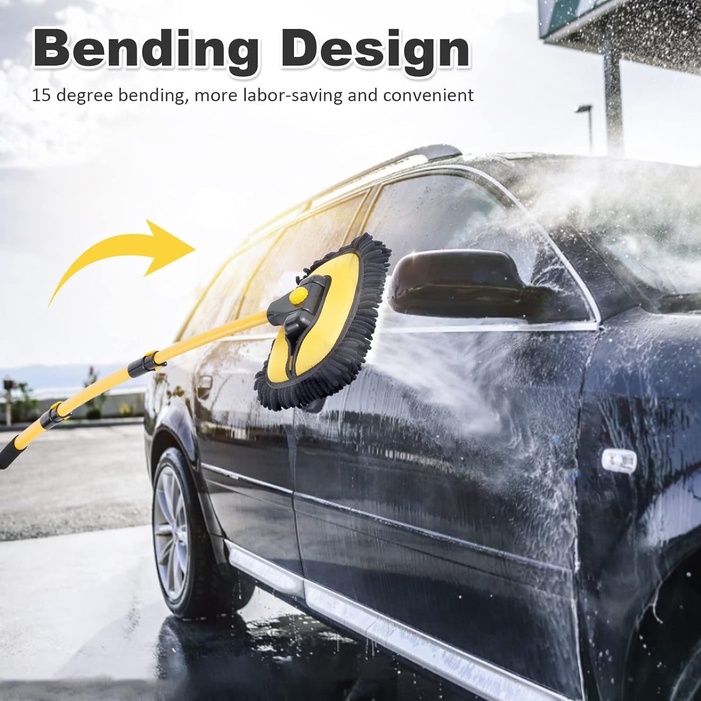 Cepillo Chenilla TOCOZOC Negro con Mango Largo y Poste Extensible 50-102cm para Lavado de Carros