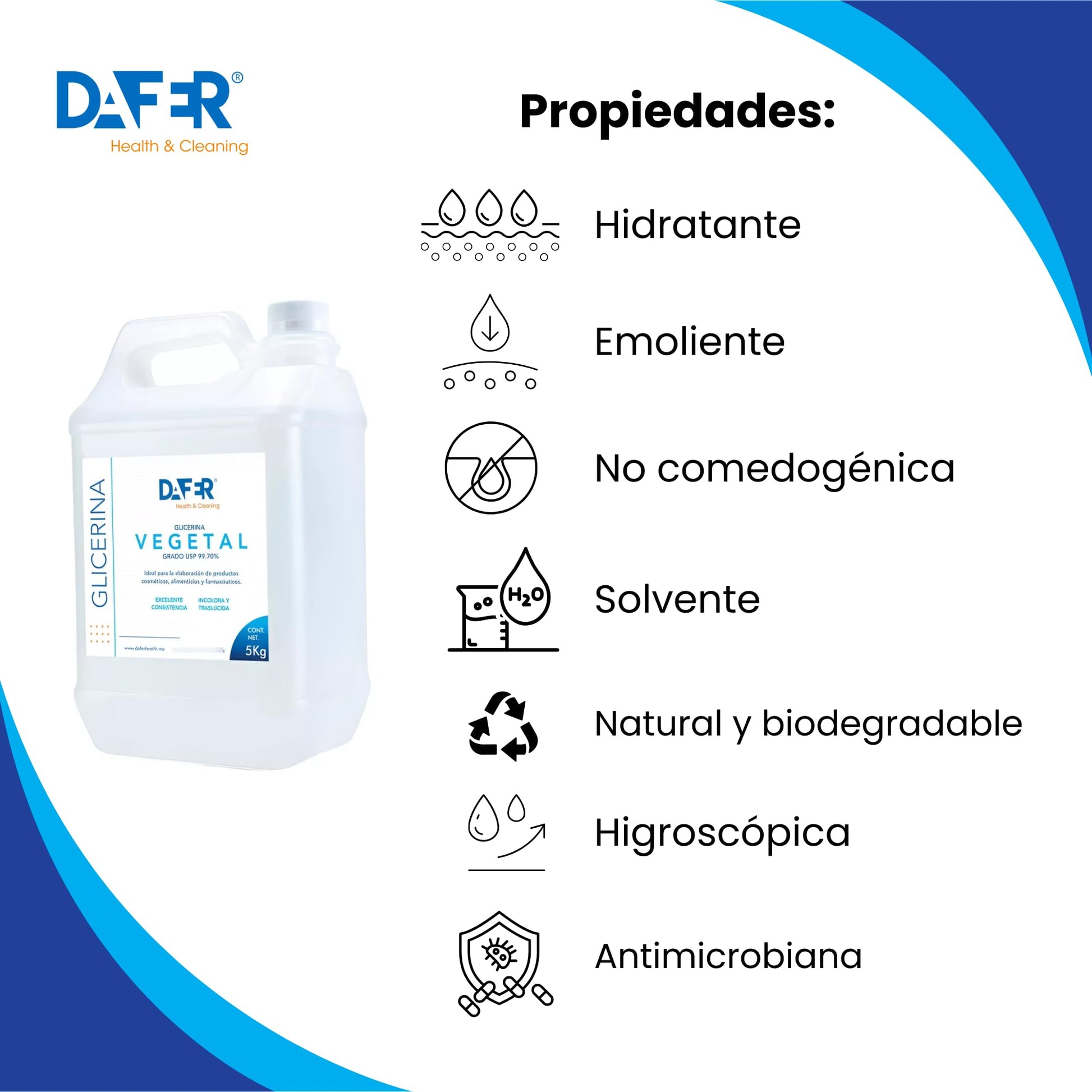 Glicerina Vegetal 5 kilos grado USP para el cuidado de la piel, cosméticos y productos comestibles