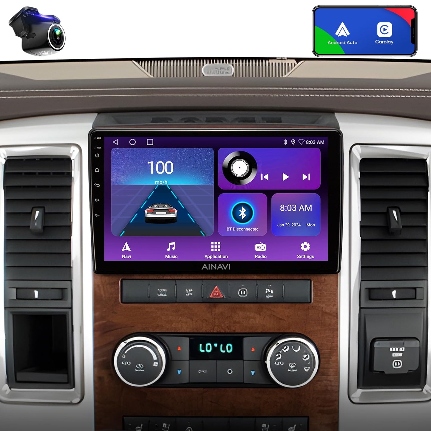 Estéreo de coche con visualización táctil de 10 pulgadas para radio Dodge Ram 1500 2500 3500 (2009-2012)
