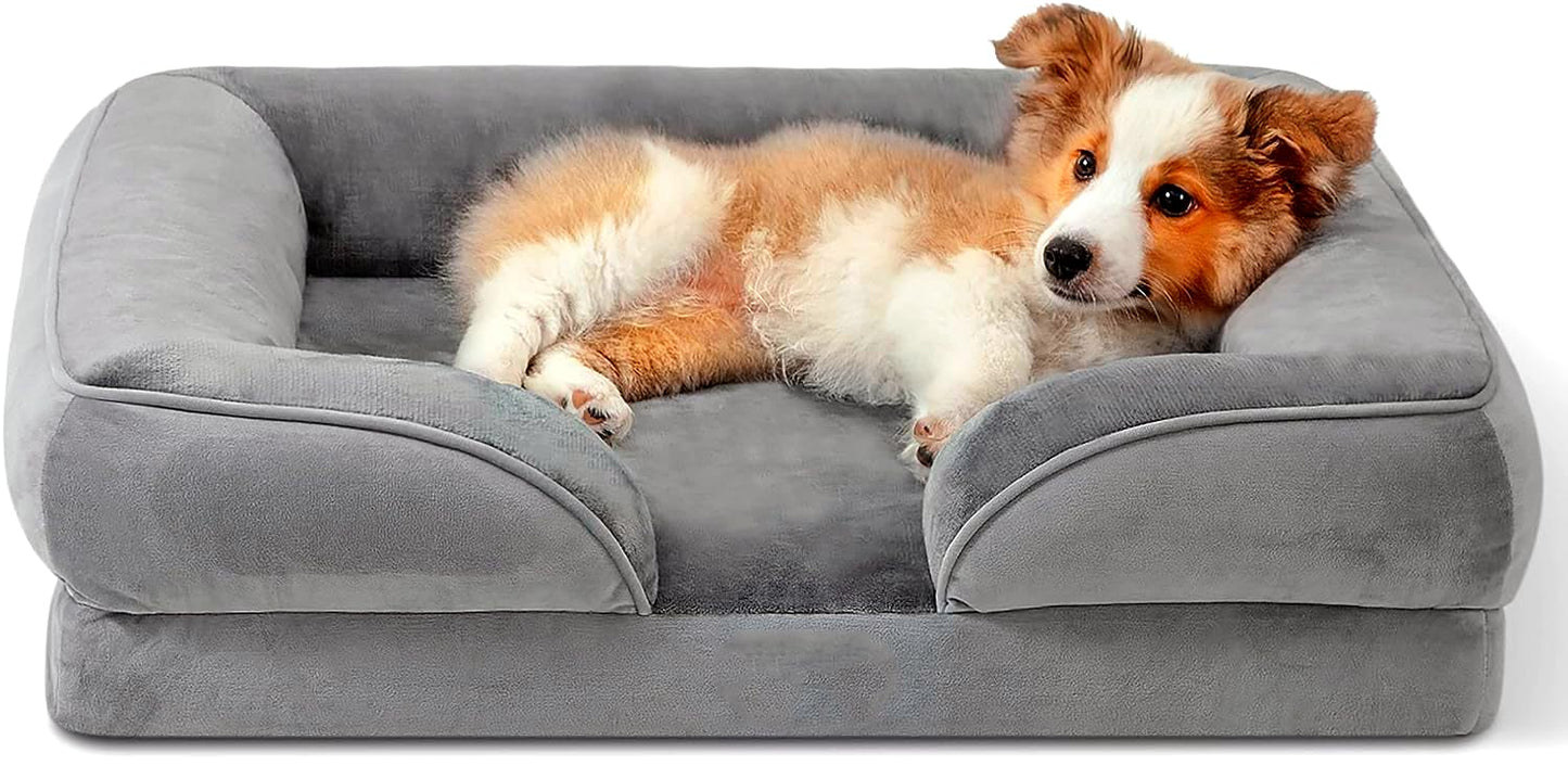 Cama para perro mediano PREMIUM - cama Para mascota transpirable e impermeable, Sofa cama perro con soporte para cabeza, funda extraible lavable y antideslizante en la parte inferior (GRIS, MEDIANA)