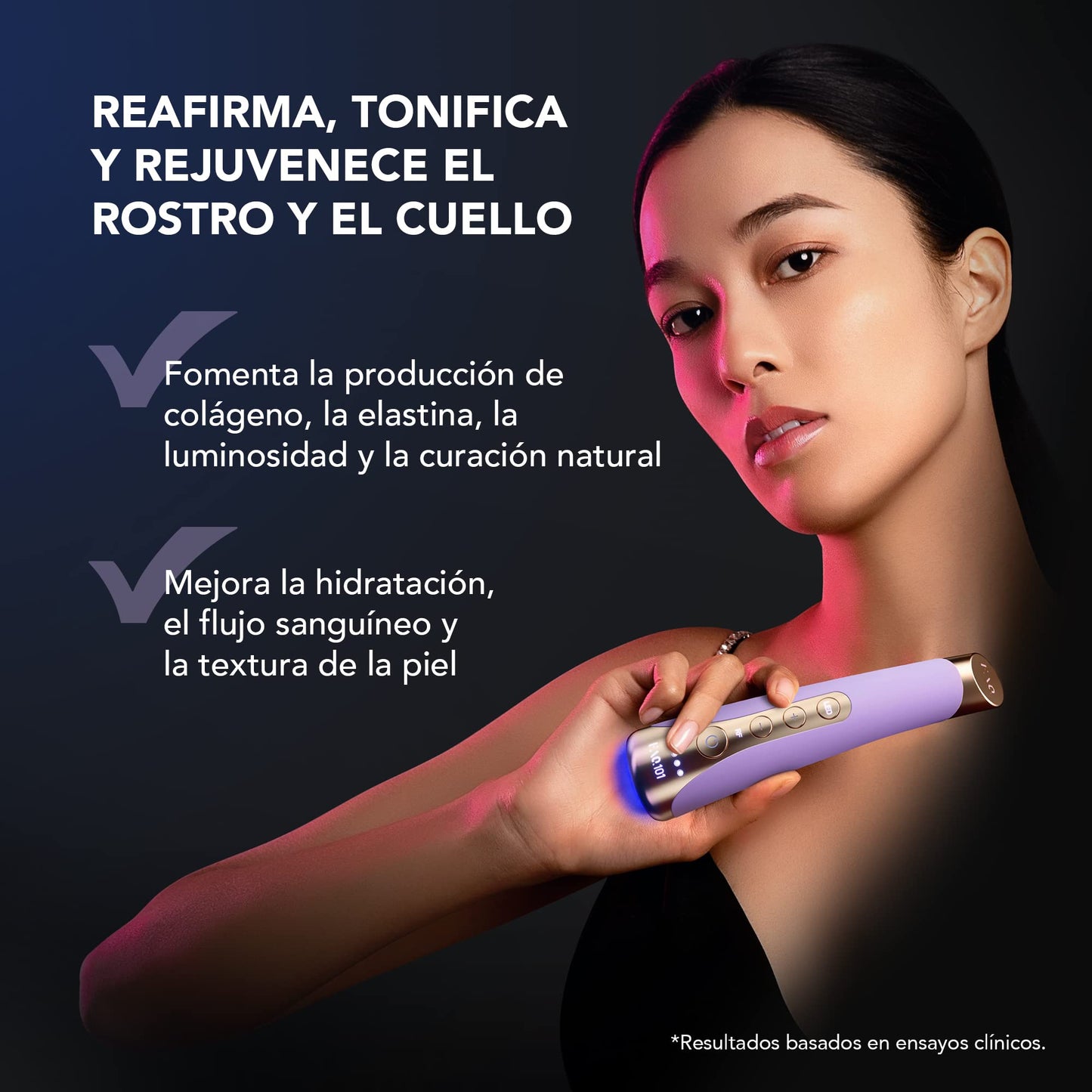 FAQ 101 - Masajeador facial reafirmante - Luz roja LED para renovación de la piel - Luces LED y alta frecuencia para el cuidado facial - Belleza y antiarrugas - Amethyst
