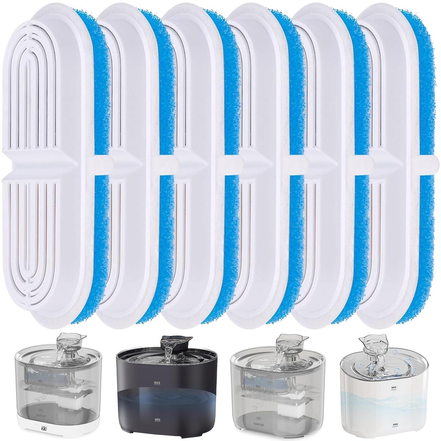 Filtros de Repuesto Rispetit 74oz 2.2 L Carbón Activo y Resina para Fuente de Gatos (6 Piezas)