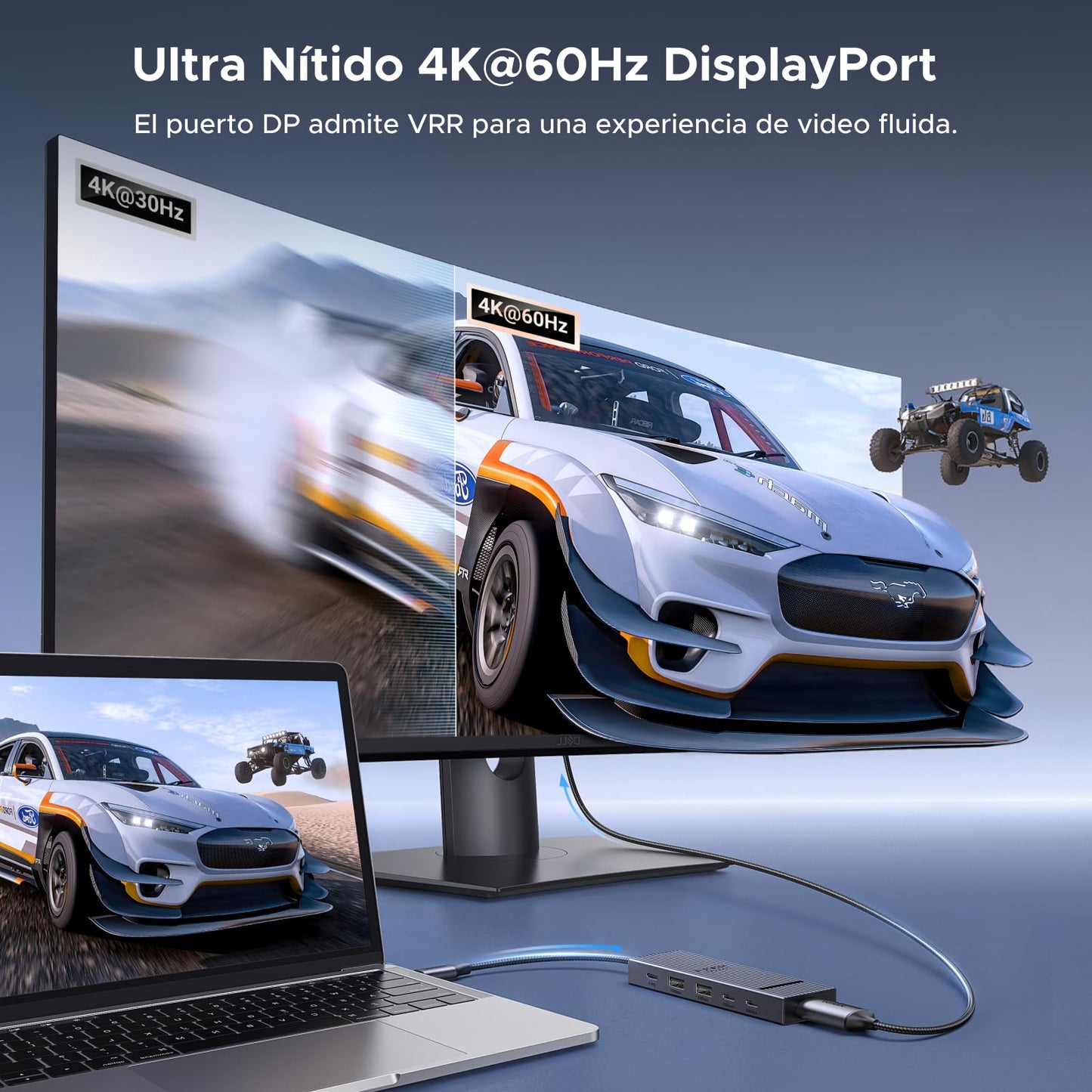 Hub USB C DisplayPort UGREEN Revodok Pro 6 en 1 Gris con Adaptador Multipuerto Compatible con MacBook Pro/Air, iPad Pro, Thinkpad, Rog Ally