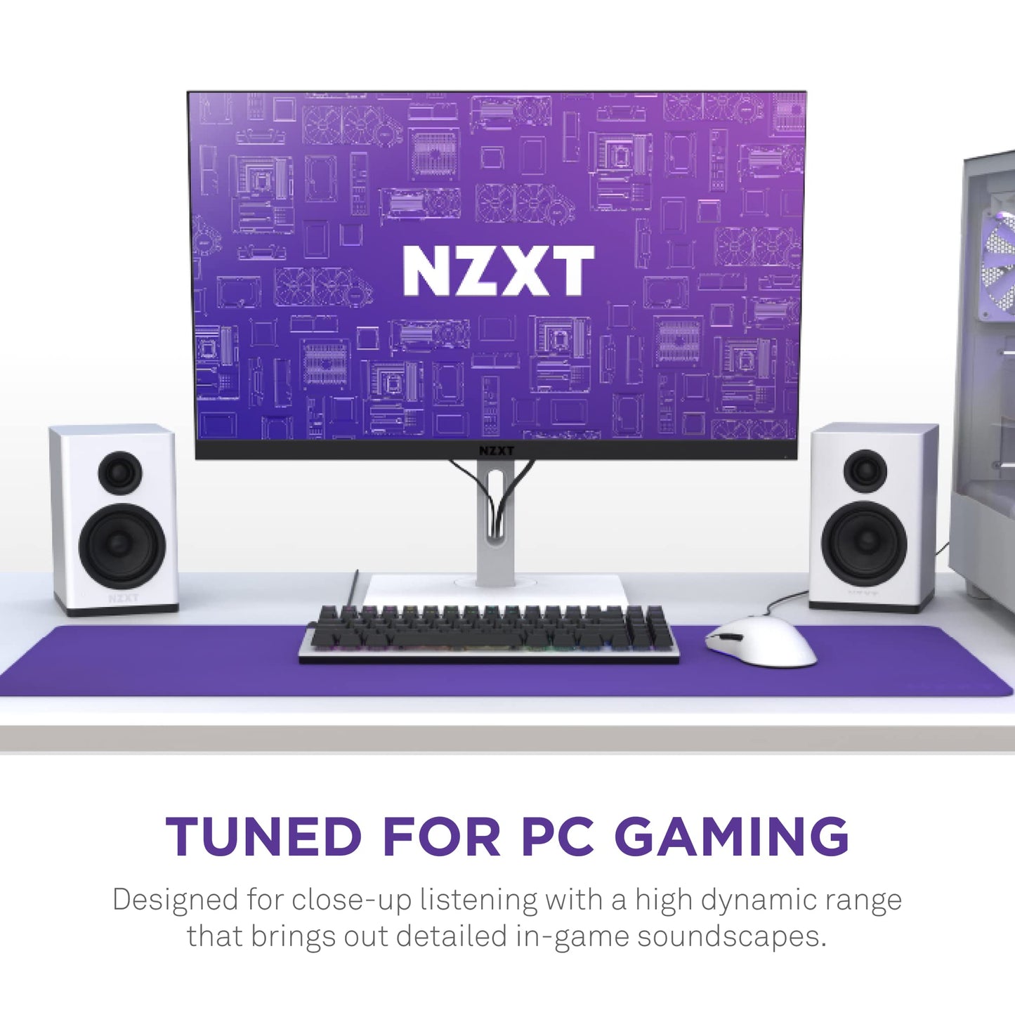 Parlantes de Escritorio Gaming NZXT Blanco con Diseño tipo Estantería y Tweeters de Domo de Seda