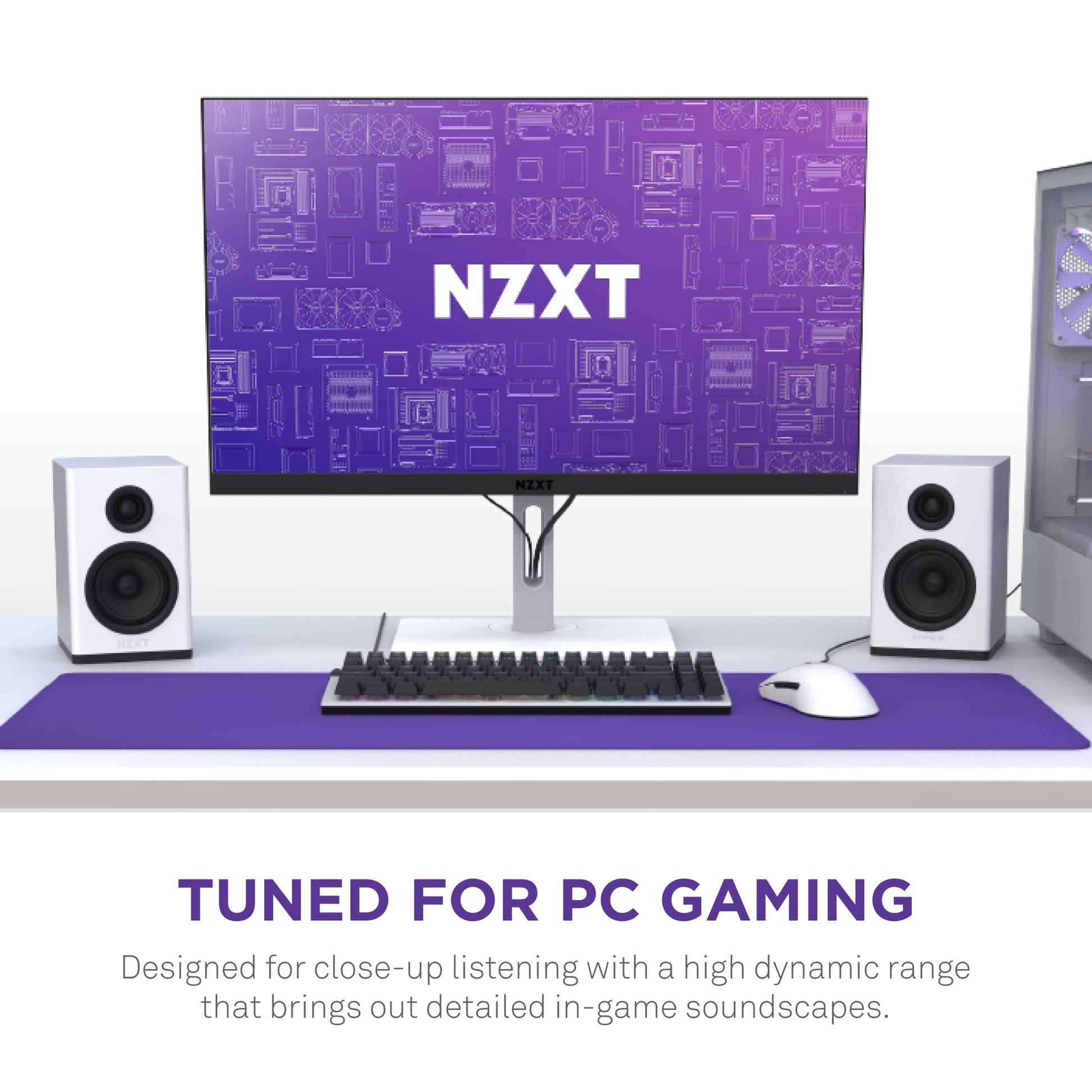 Parlantes de Escritorio Gaming NZXT Blanco con Diseño tipo Estantería y Tweeters de Domo de Seda