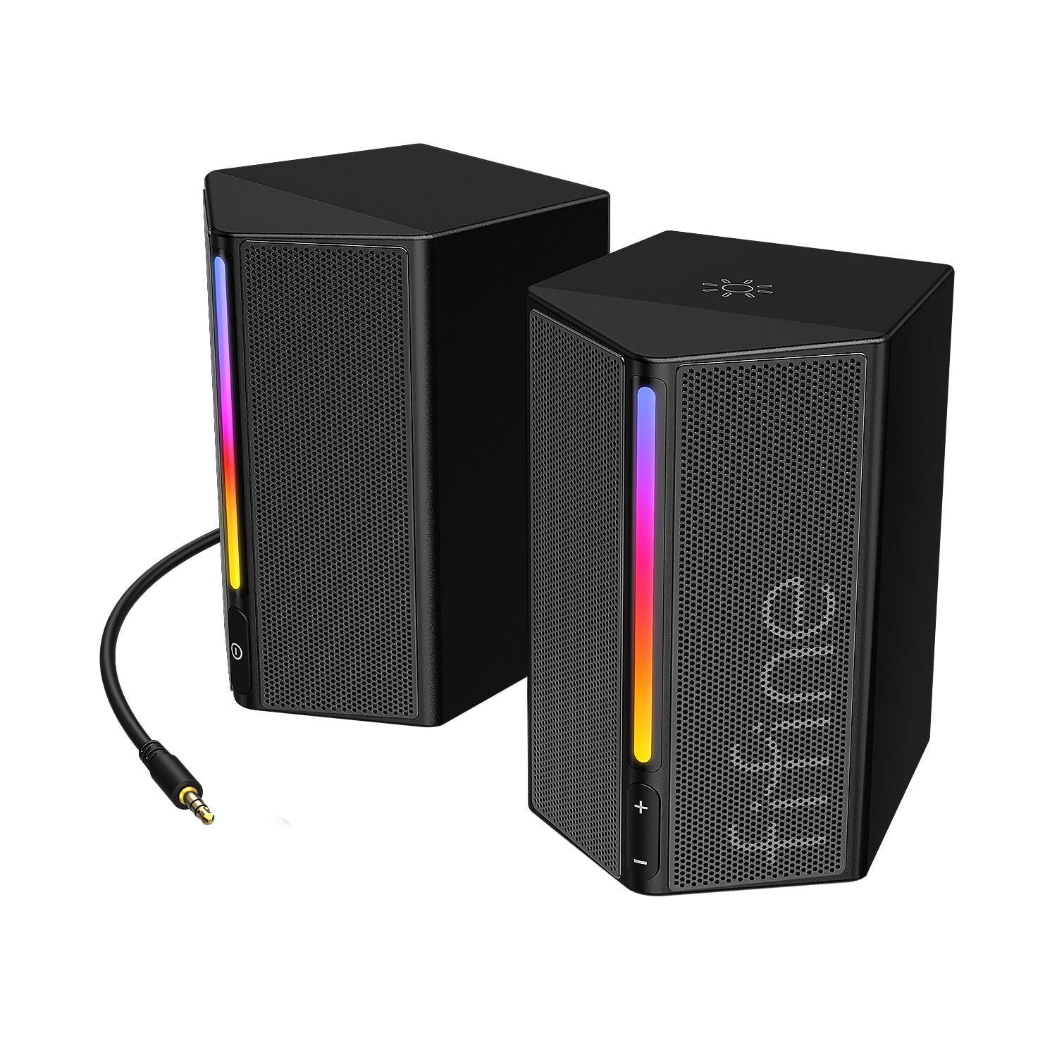 FIFINE - Altavoces de computadora de computadora con control de volumen, altavoces RGB para juegos con cable de audio auxiliar de 3,5 mm para laptop, monitor, teléfono, tablet, AmpliGame A20