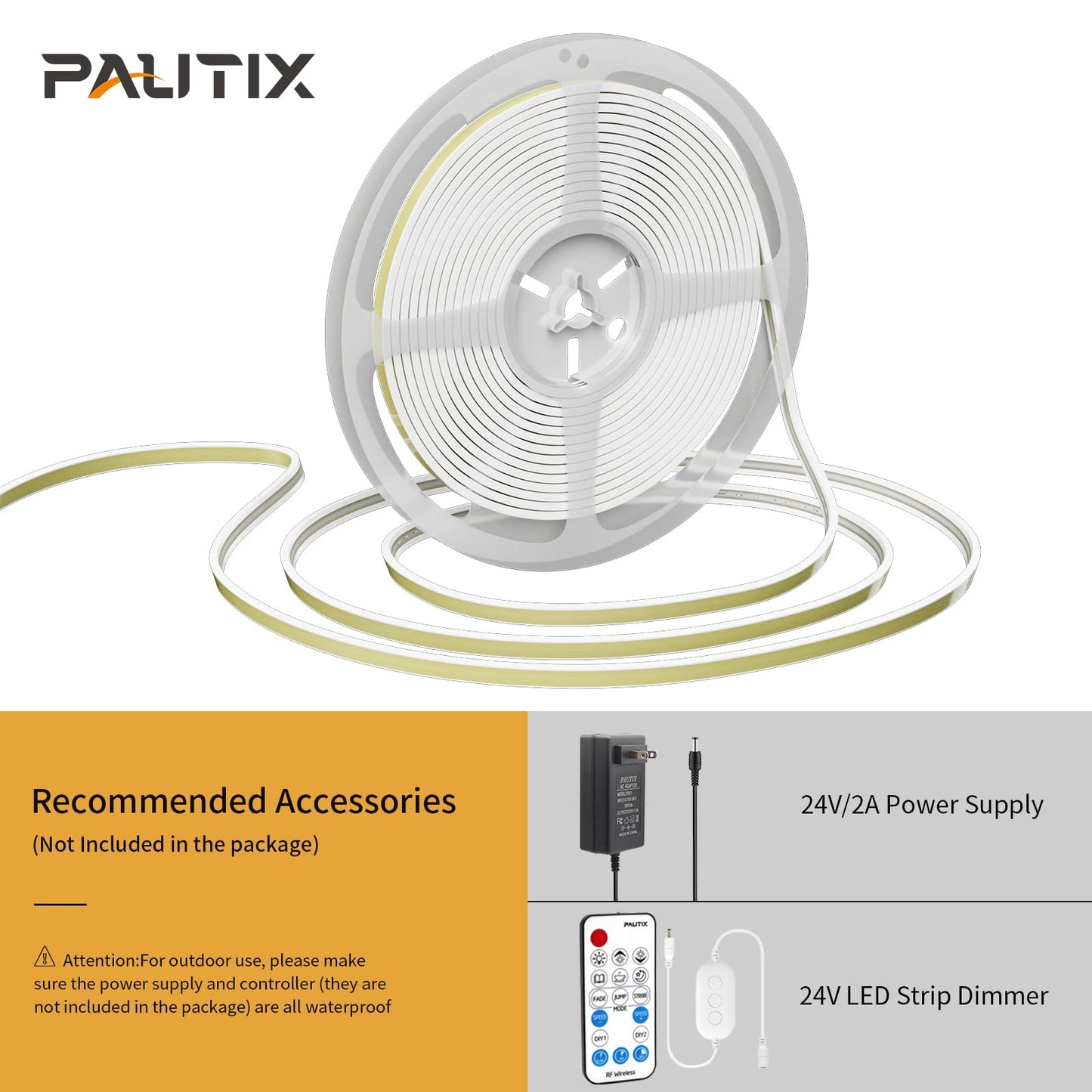 Tira de Luces LED PAUTIX COB Blanco Cálido Impermeable para Decoración Interior