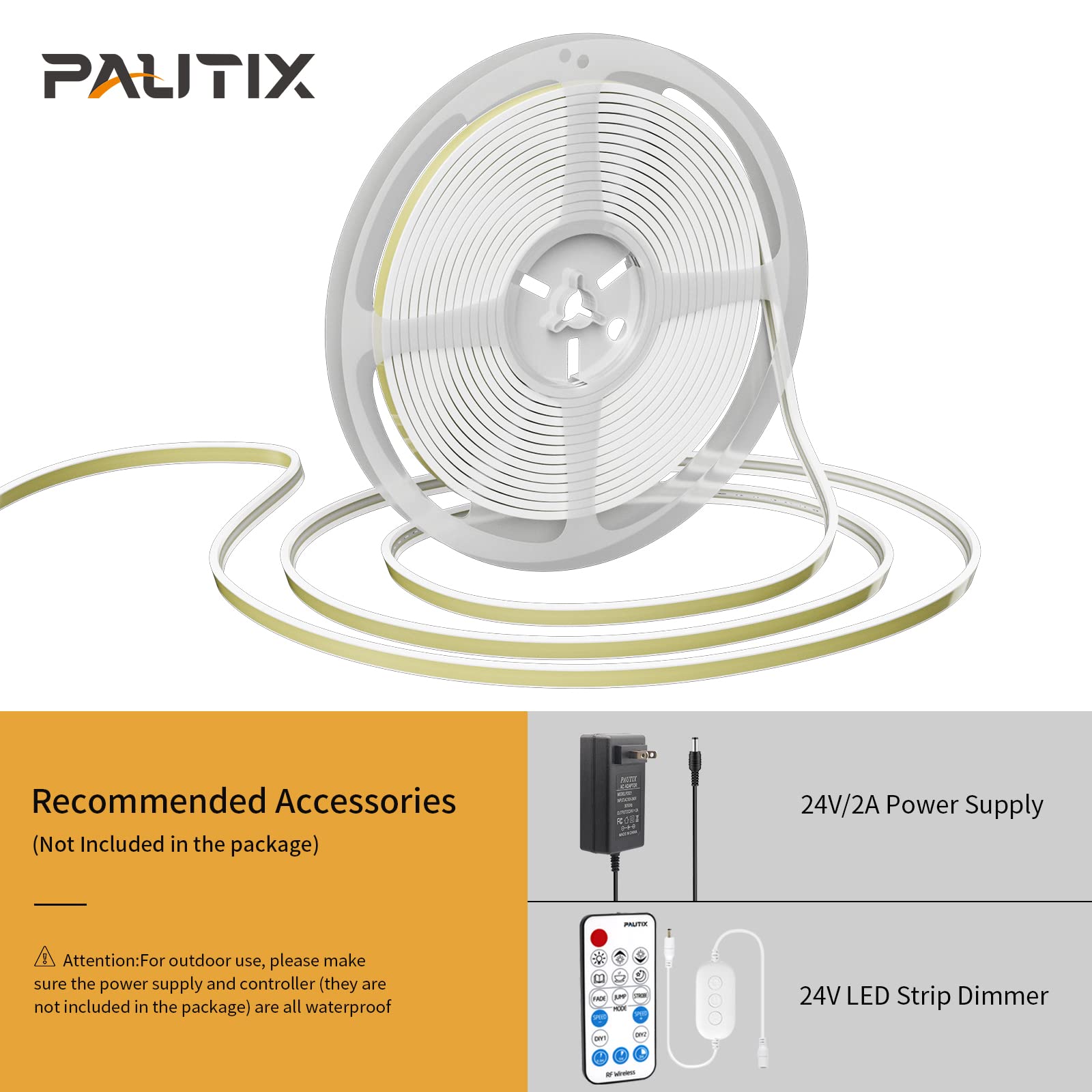 Tira de Luces LED PAUTIX COB Blanco Cálido Impermeable para Decoración Interior